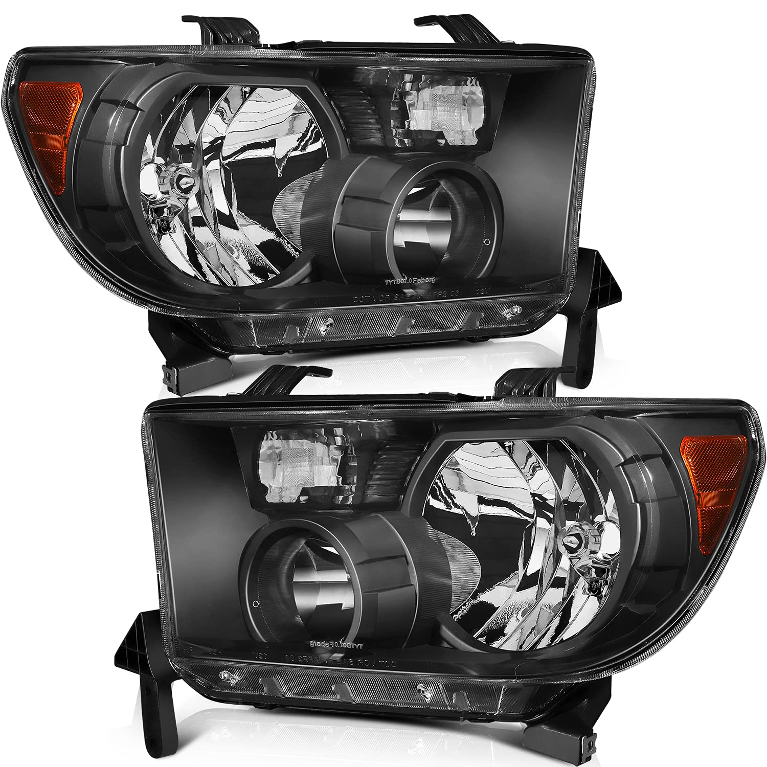 LSAILON Fit For Toyota Sequoia 2008-2017 For Toyota Tundra 2007-2013 Headlight Assembly Black Housing Amber Reflector Clear Lens