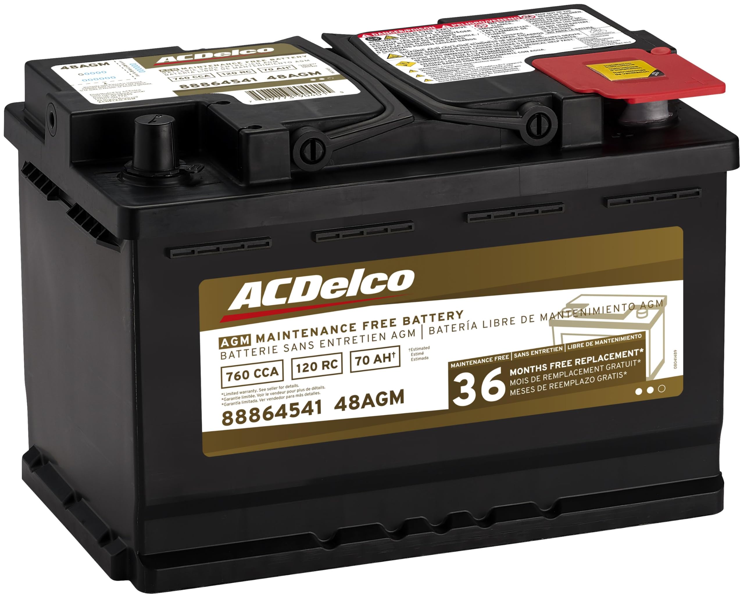 ACDelco Gold 48AGM AGM Battery - 36 Month Warranty, BCI Group 48, Standard Size, Black