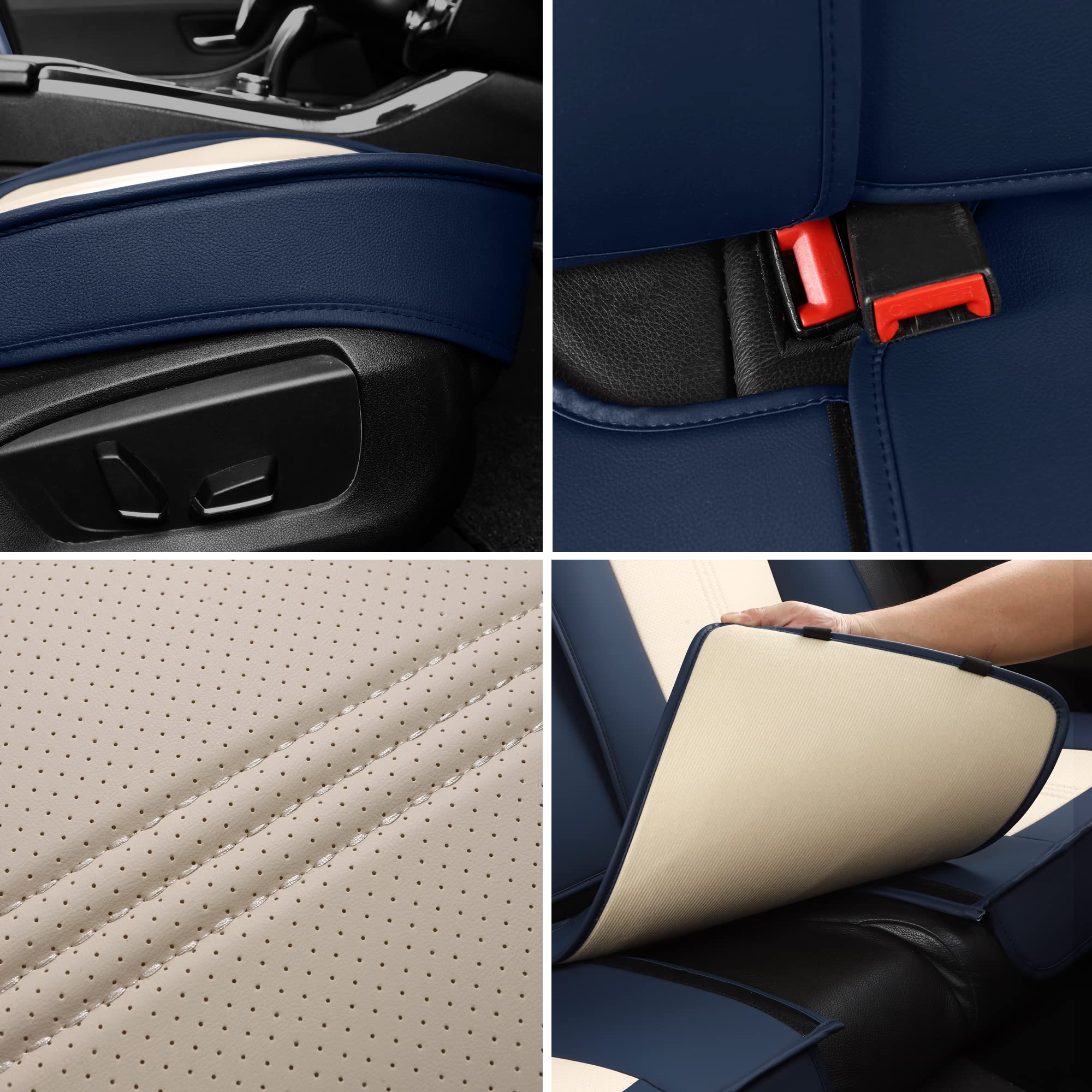 LINGVIDO Leather Car Seat Covers, Breathable 2 PCS Front Seat, Universal Fit, Blue & White, Model Lingzhu04