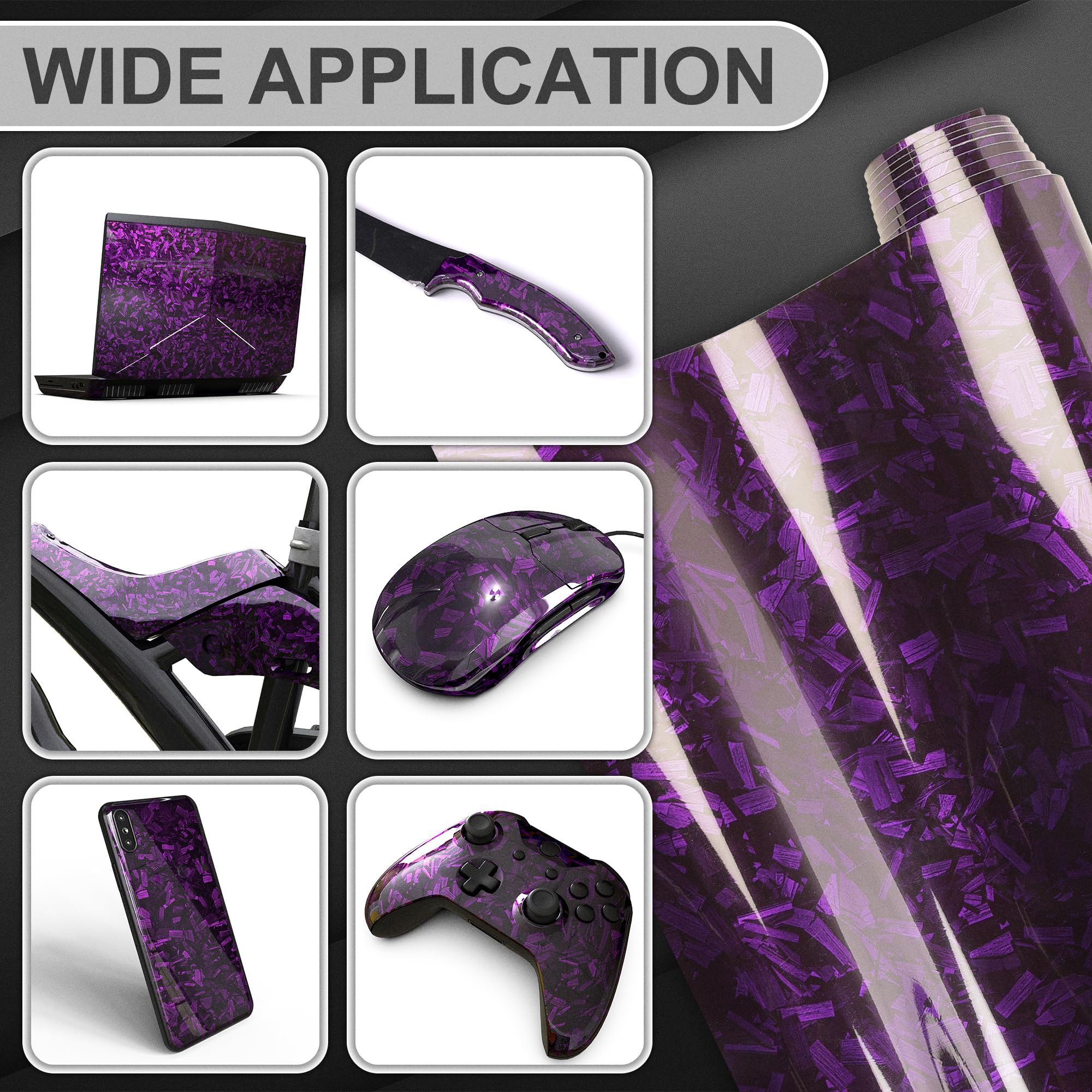 Lypumso Purple Forged Carbon Fiber Vinyl Wraps, Adhesive Wrap Vinyl Roll For Full Car Wraps, Auto Interior Stickers Sheets Films