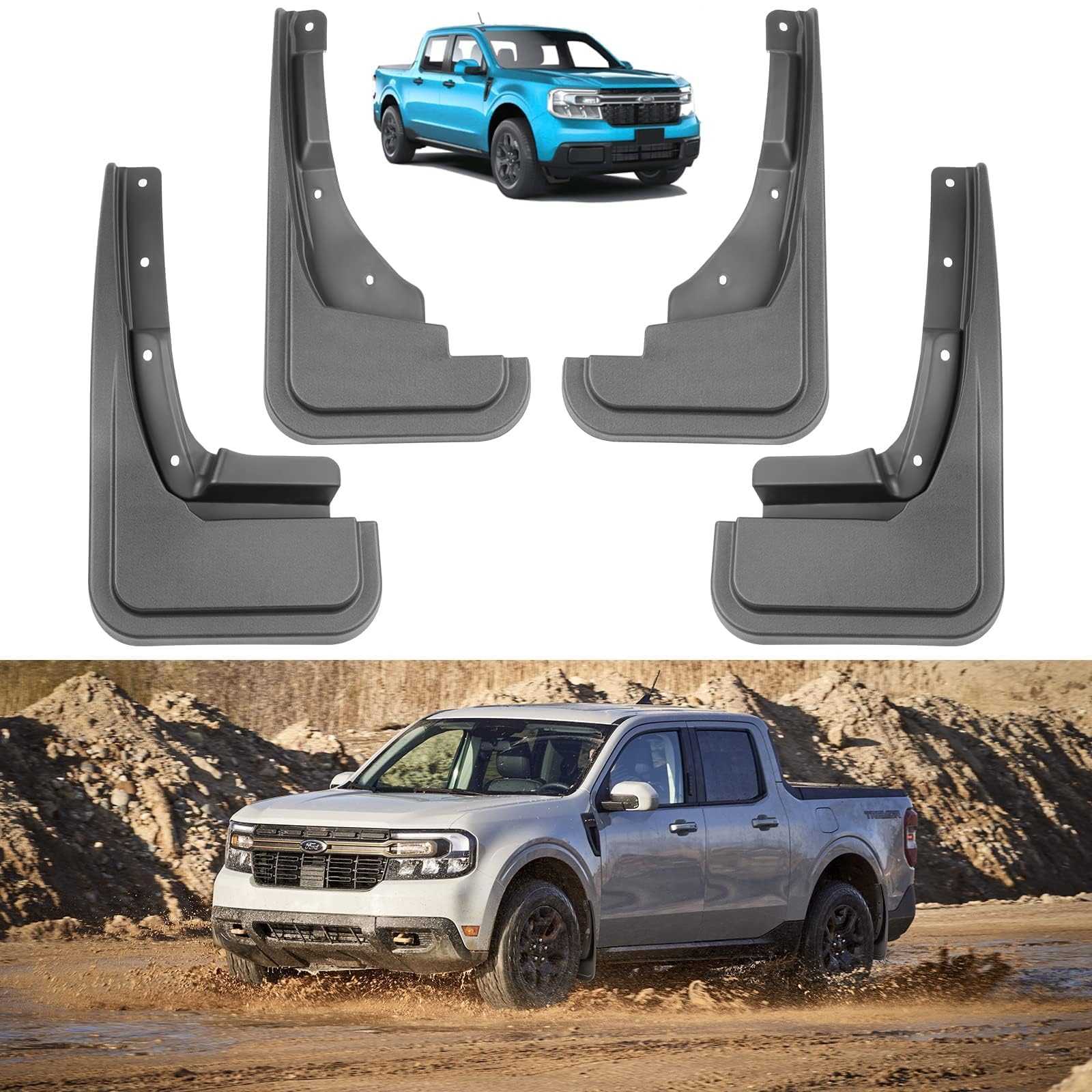 Ecarzo Mud Flaps for 2022 2023 2024 2025 Maverick Accessories, All Weather Guard Mud Guards Splash Front & Rear 4pc Set