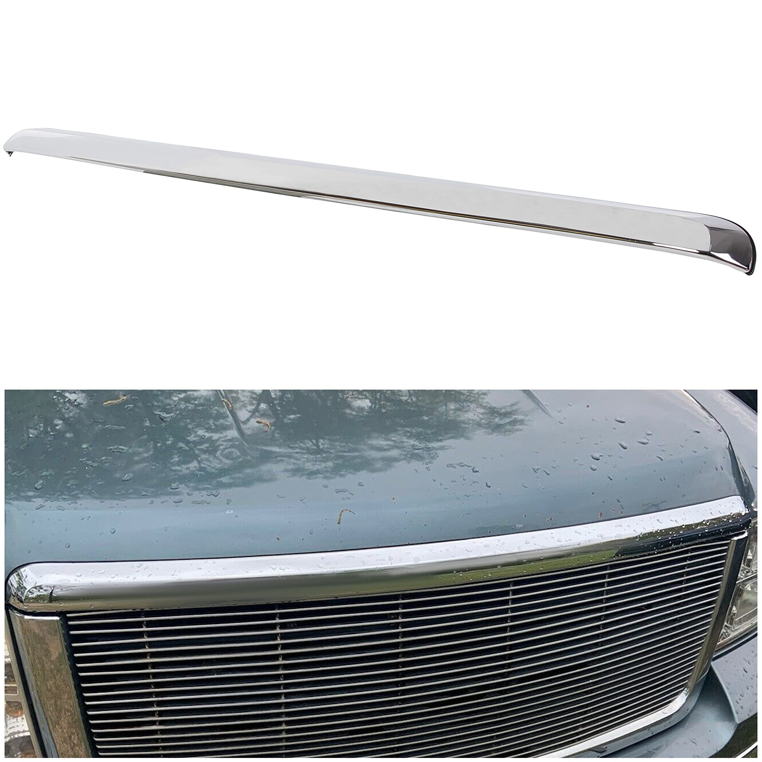 Ecotric Truck Hood Molding Trim Moulding Compatible With 2007-2013 Gmc Sierra 1500 2500Hd 3500Hd Replace For Gm1235109 10385156  -Like New