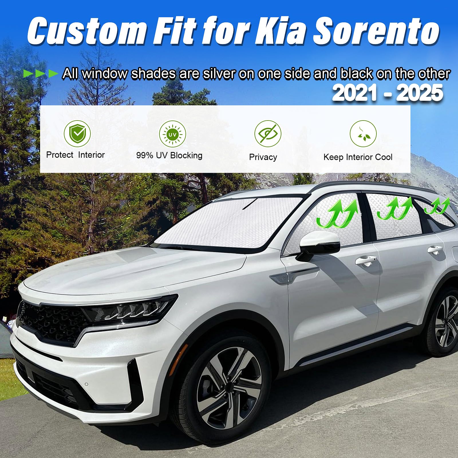 Kmf Windshield Sun Shade Replacement For Kia Sorento Suv 2021-2024 2025, 8Pcs Side Window Sun Shade, Rear Window Sun Visor Shiel