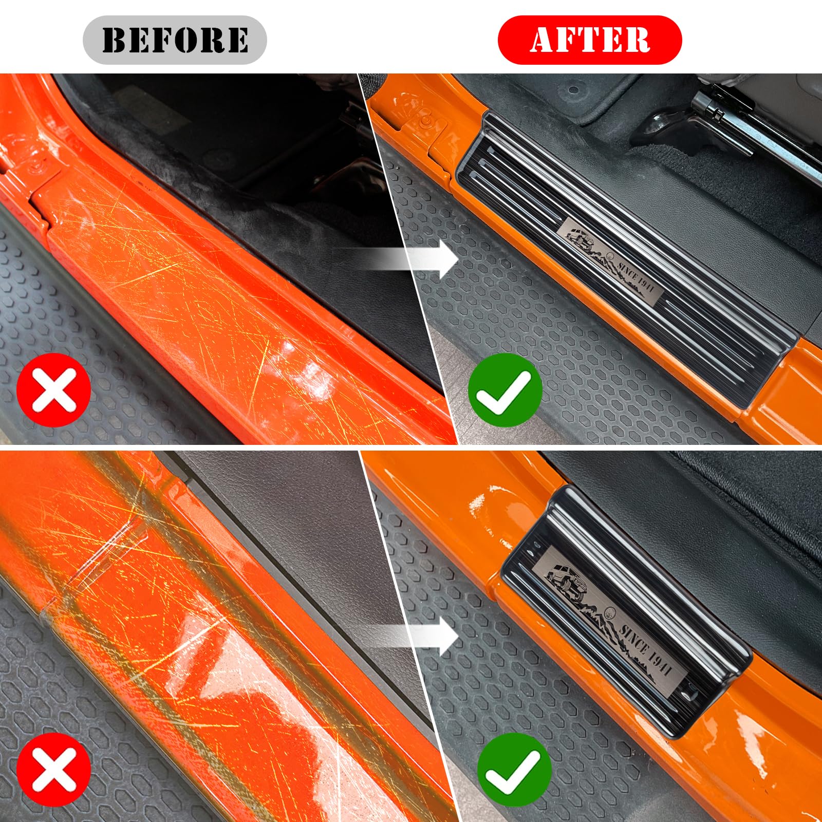 Rowa Stainless Steel Door Sill Guards for Jeep Wrangler JL/JLU & Gladiator JT, Brushed Black, Full Coverage, 4 Door