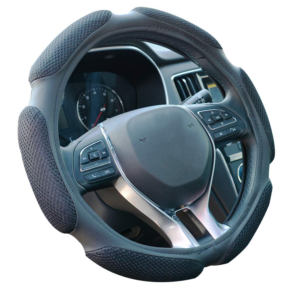 Fhqsx Auto Steering Wheel Cover Hand Pad Cushion Slip-On Universal Fit 15'' / 38 Cm (Black)