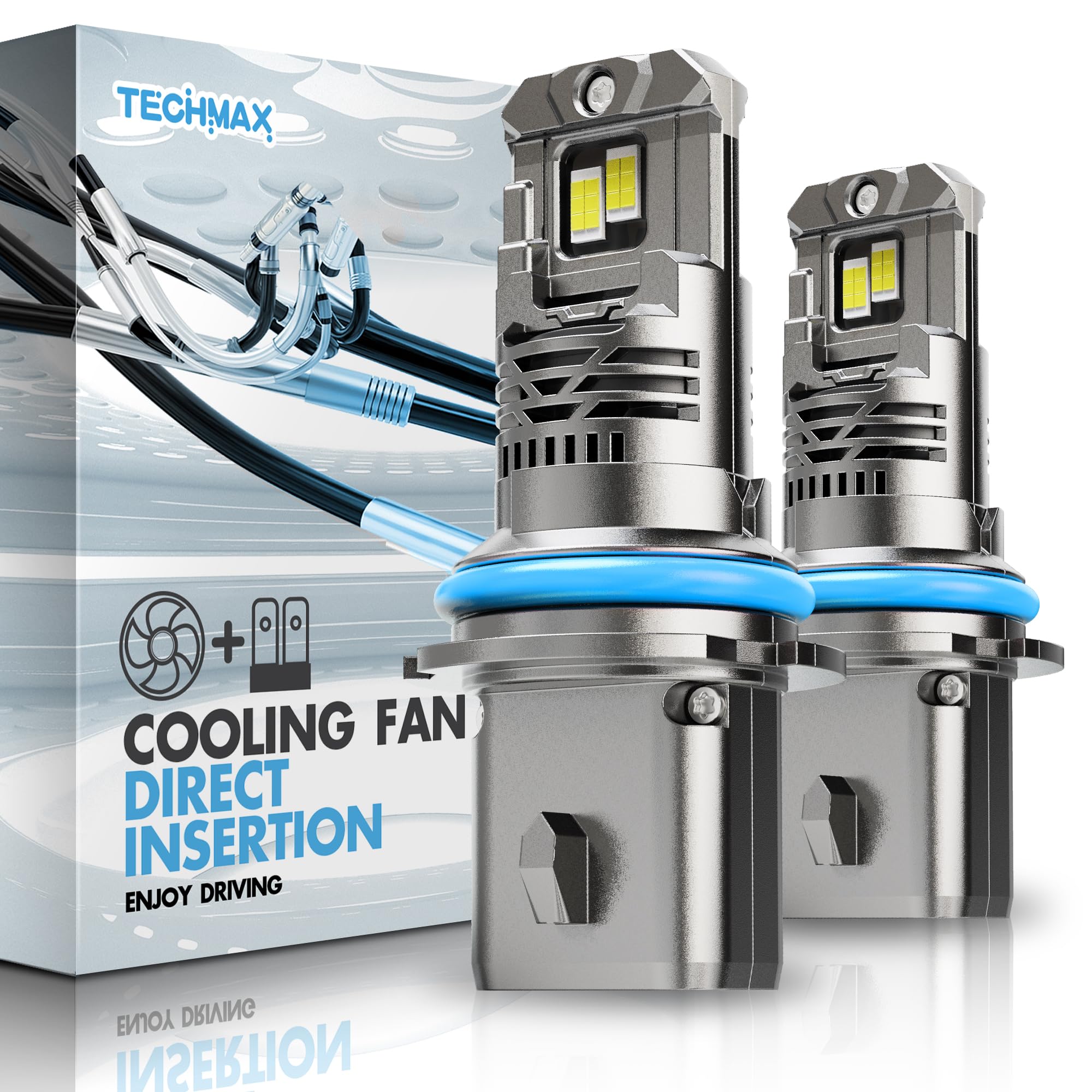 Techmax 9007 Bulbs, 800% Brighter 6500K Xenon White 9007 Fog Light Bulbs With 16000Prm Cooling Fan, Pack Of 2