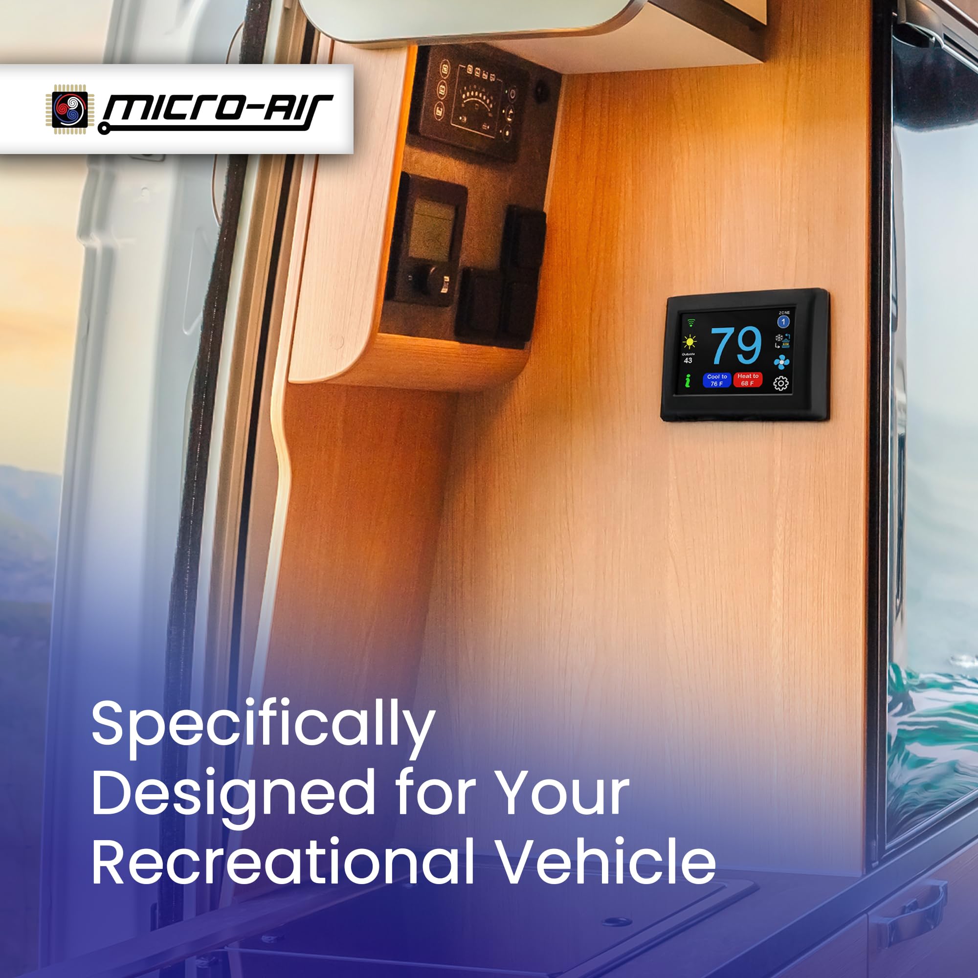 MICRO-AIR EasyTouch Digital RV Thermostat - WiFi/Bluetooth, Programmable, Model 6636-345, 356 Black, Compatible with Coleman RV Comfort