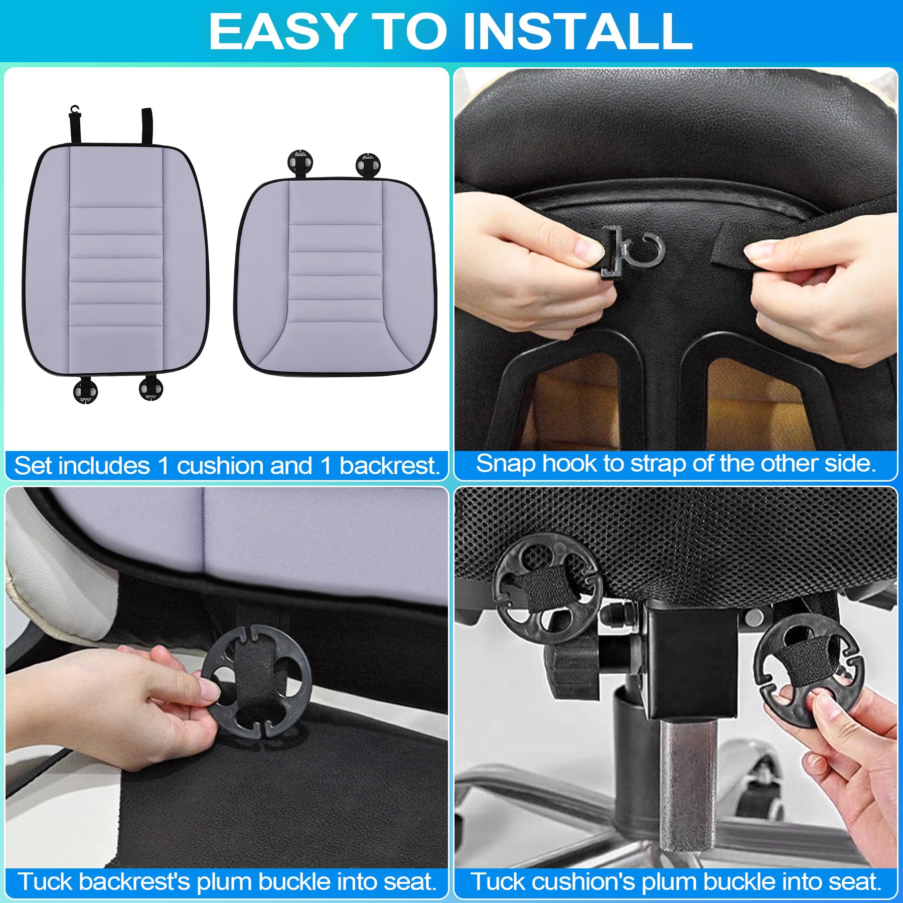 MYFAMIREA Memory Foam Car Seat Cushion & Lumbar Support Pillow, 1.2'' Thick, Adjustable, Washable, Gray