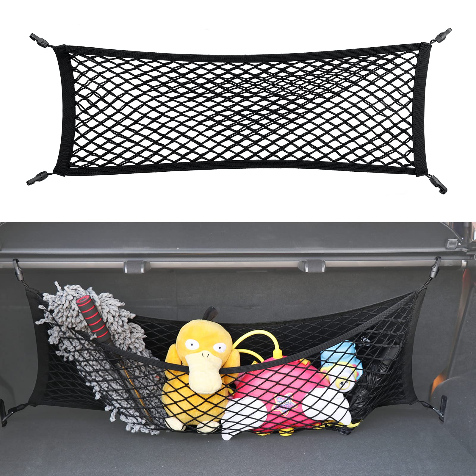 Double-Layer Trunk Cargo Elastic Net For Suv, 35''X11'' Stretch To 65''X25'' For Car Organizer Heavy Duty With Hooks