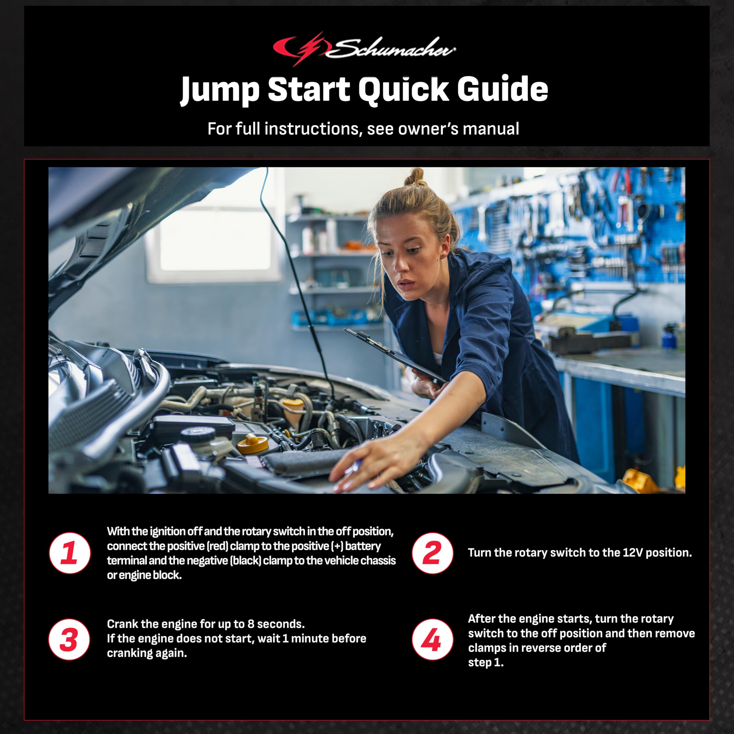 Schumacher Electric DSR167 Jump Starter & Power Station, 2250 Amps, 400W, AC/DC/USB Outlets, Black & Gray, Portable, Plastic