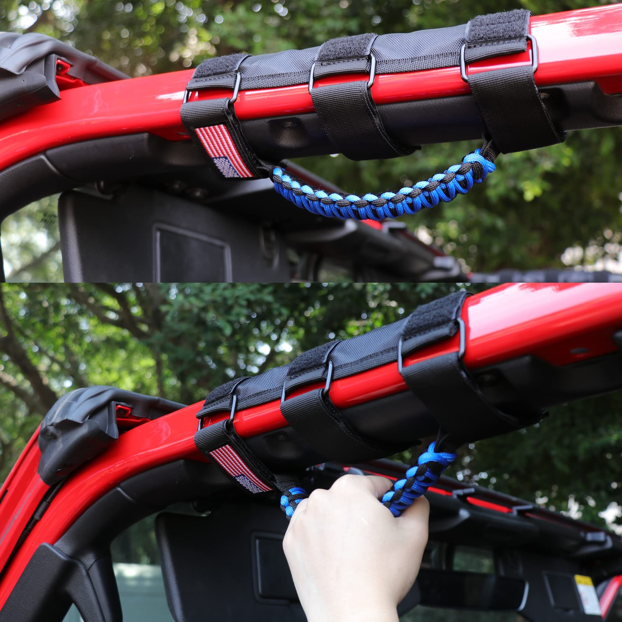 Bestaoo 2 X Roll Bar Grab Handles Paracord Grip Handle For Jeep Wrangler Yj Tj Jk Jl & Gladiator Jt 1955-2022 Utv Atv, Fit For 2