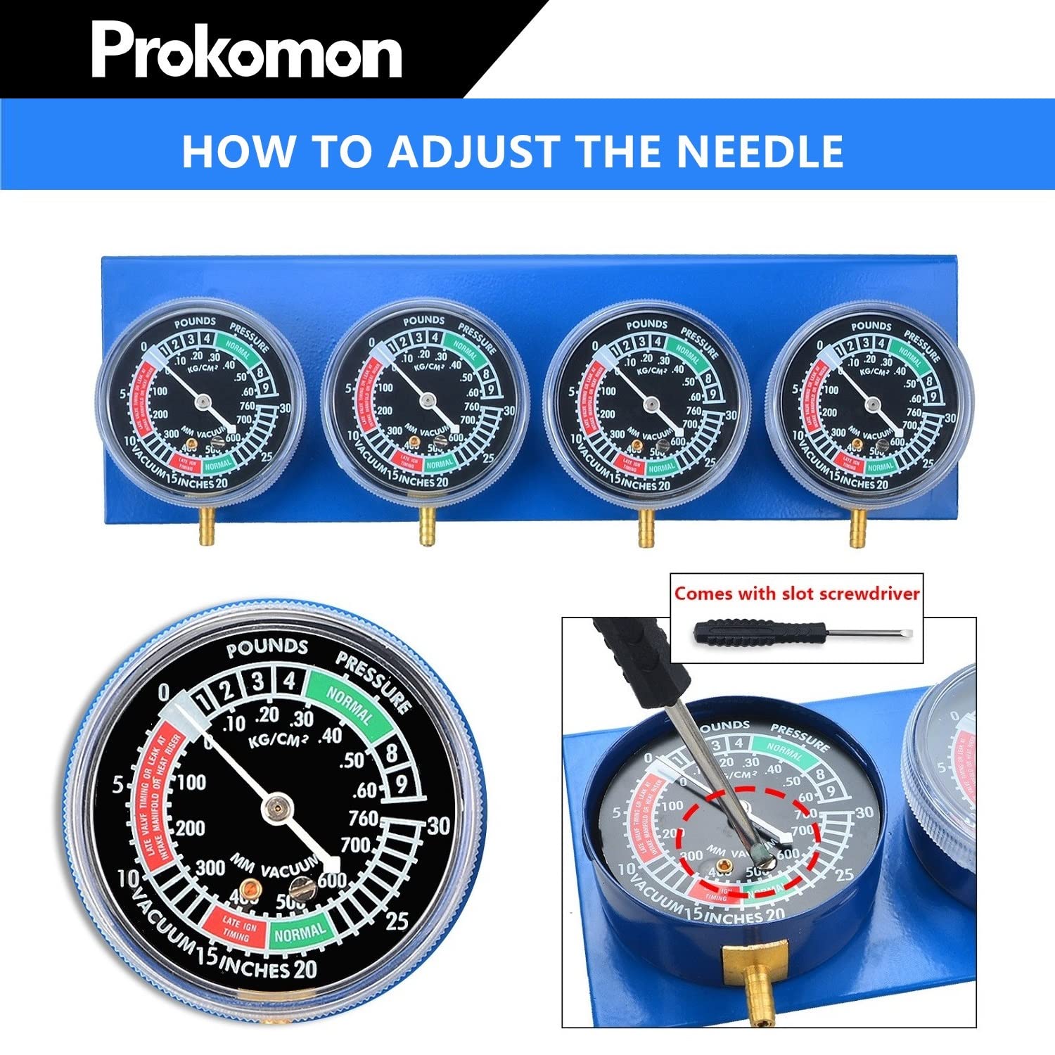 Prokomon Motorcycle Carburetor Synchronizer Tool - 4 Gauge Vacuum Carb Sync for 2 or 4 Cylinder Engines