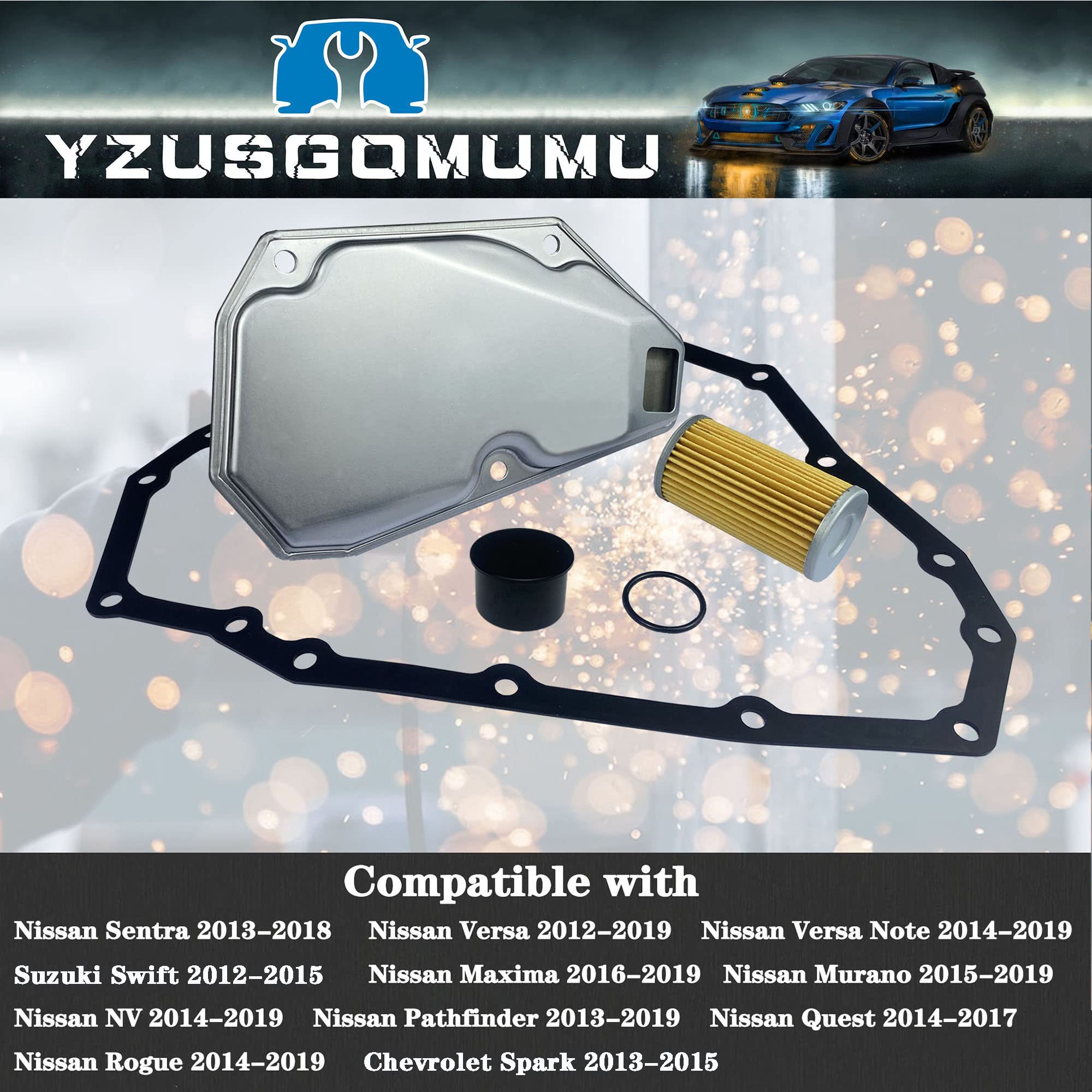 Yzusgomumu 33010-Jf015 Car 15 Hole 3Pcs Transmission Oil Filters & Pan Gasket Set Compatible With 2012-2019 Nissan Sentra Versa