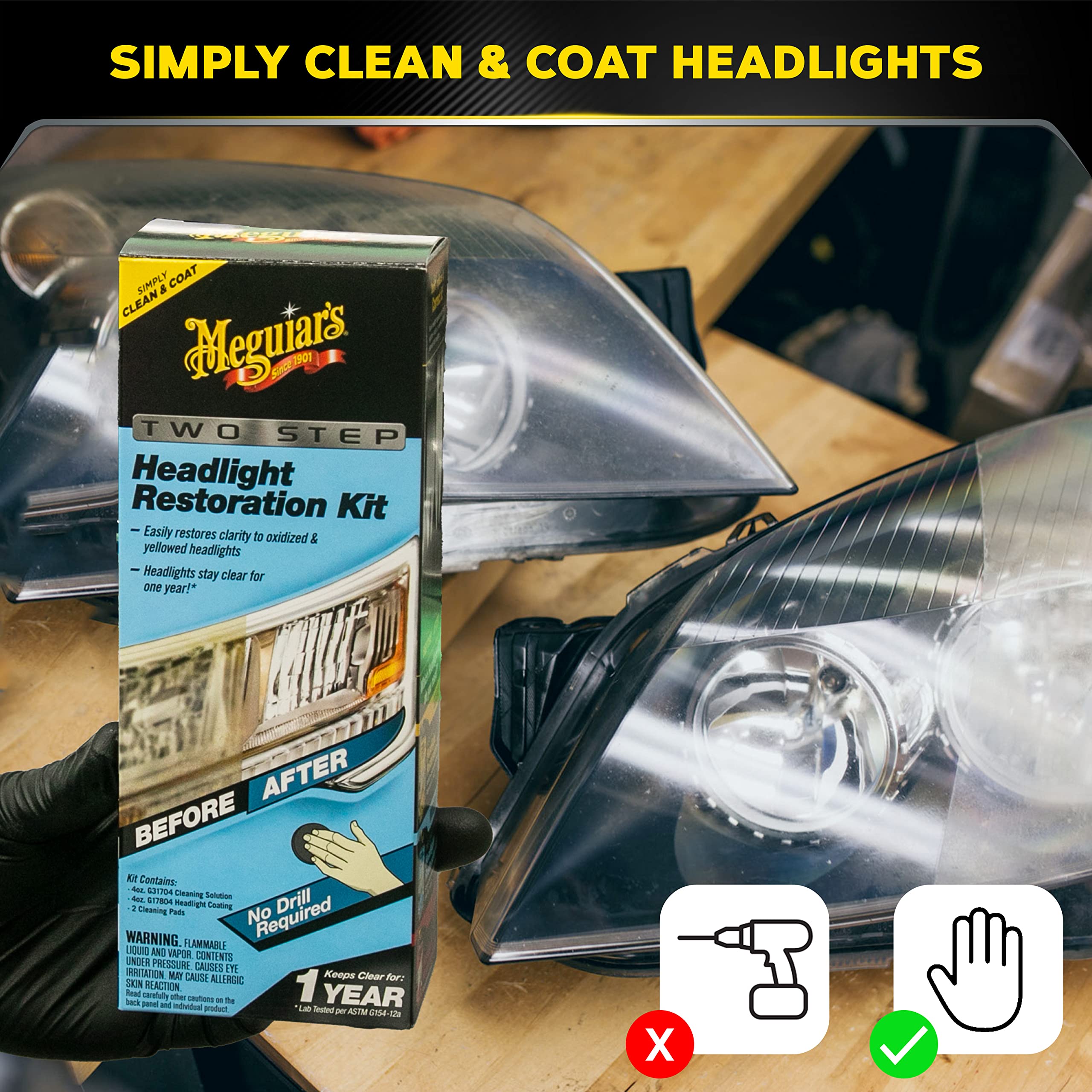 Meguiar'S Two Step Headlight Restoration Kit, Headlight Cleaner Restores Clear Car Plastic And Protects From Re-Oxidation, Inclu