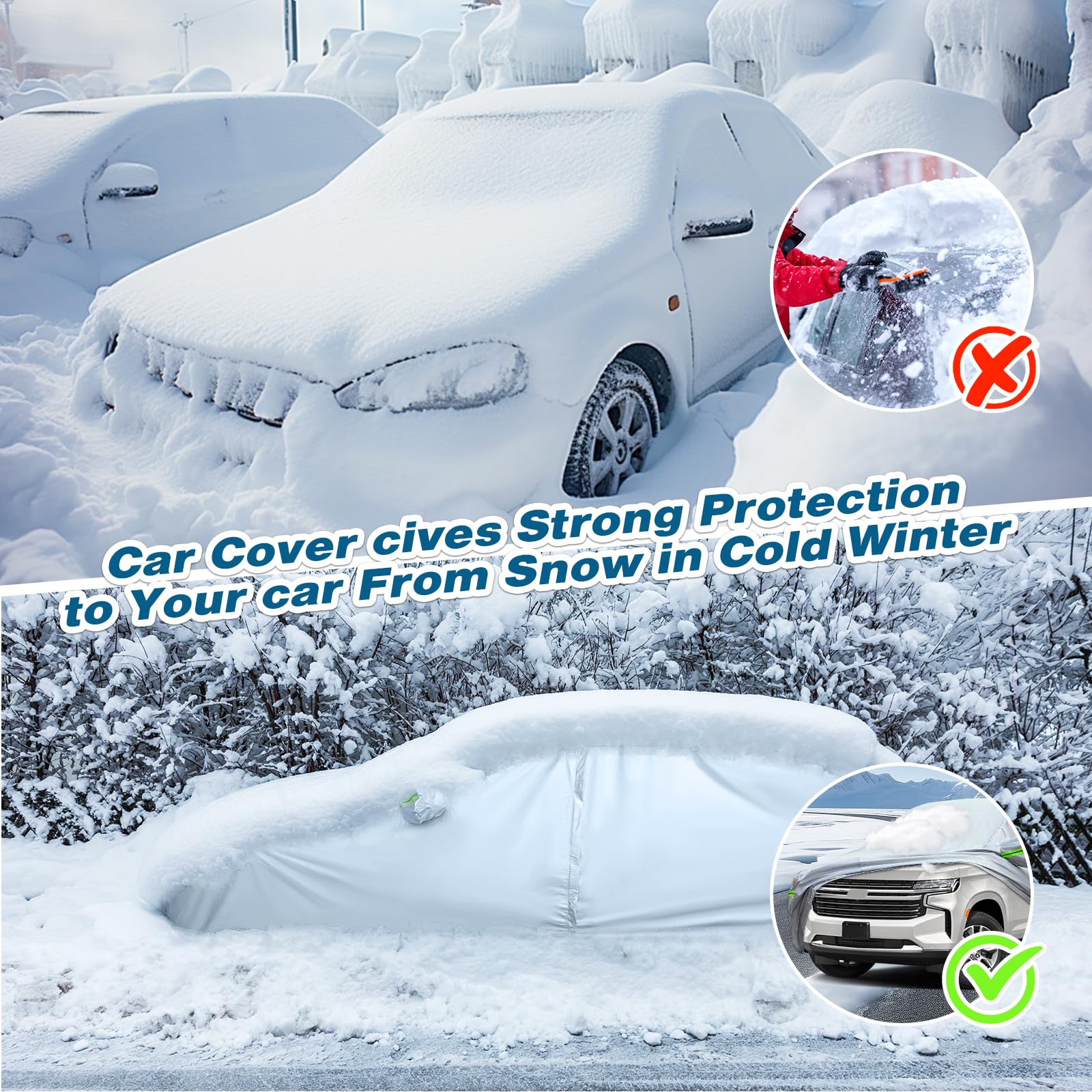 Tucarest 6-Layers Full Car Cover Universal Premium Shell Zipper Design Waterproof All Weather Weatherproof Uv Sun Protection Sno