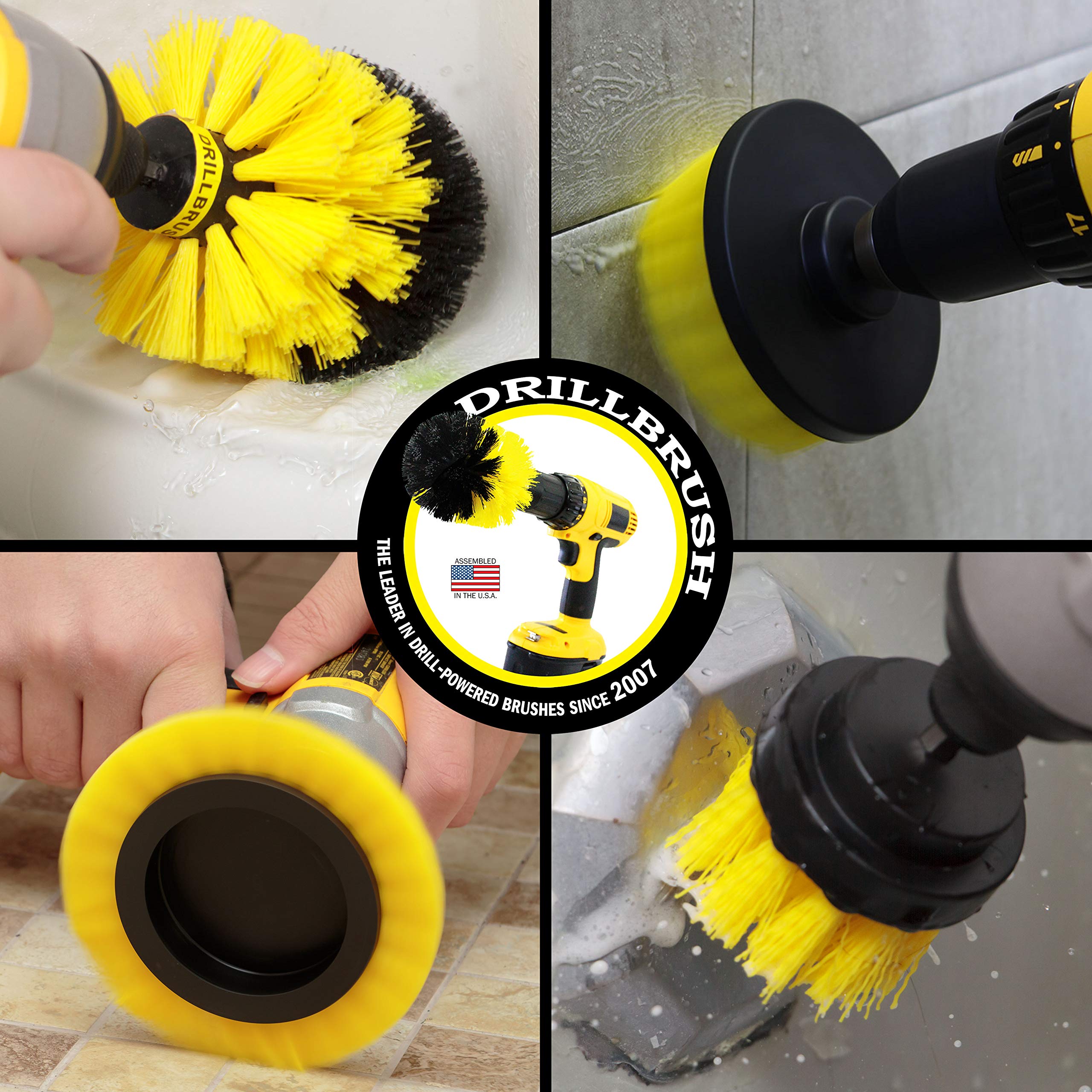 Drillbrush Yellow - Shower Cleaning Rotary Drill Brush Kit - Power Brush Scrubber For Bathroom - Grout Cleaning Drill Brush - Rotary Scrub Brush Tile Cleaner Drill Attachment - Bathroom Tile Scrubber