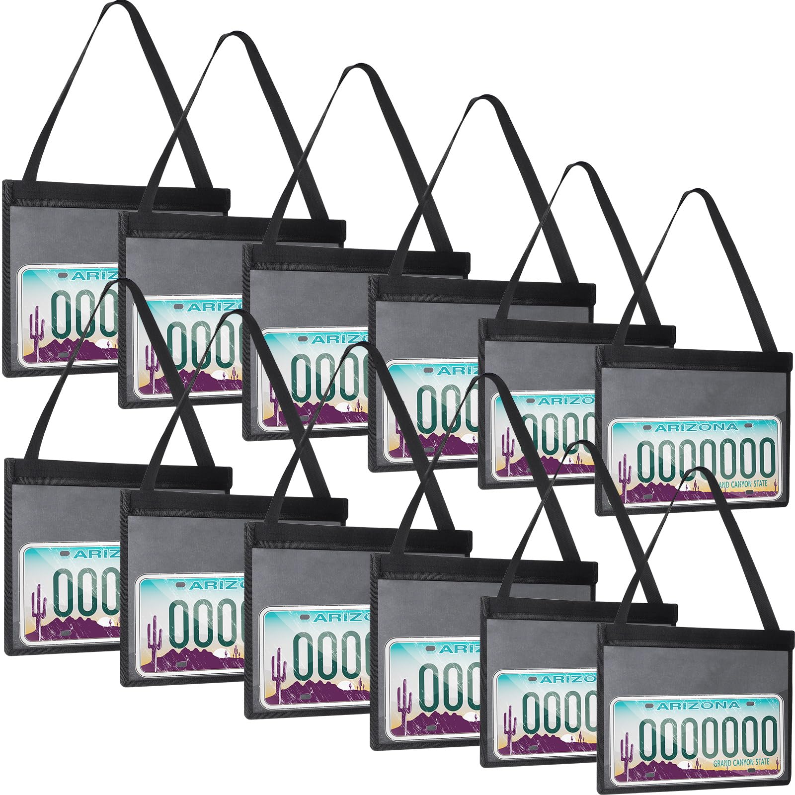 Cunno 12 Pcs License Plate Bags Temporary Dealer License Plate Holder with Hanging Strap Plastic Test Drive Platestag Tag Bags f