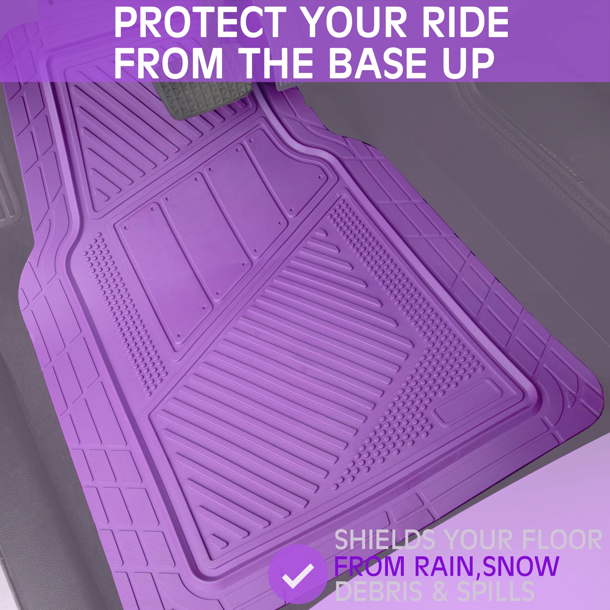 Car Pass Heavy Duty Rubber Floor Mats 4-Piece Car Mat Set - Universal Waterproof Floor Mats For Car Suv Truck, Durable All-Weather Mats(Purple)