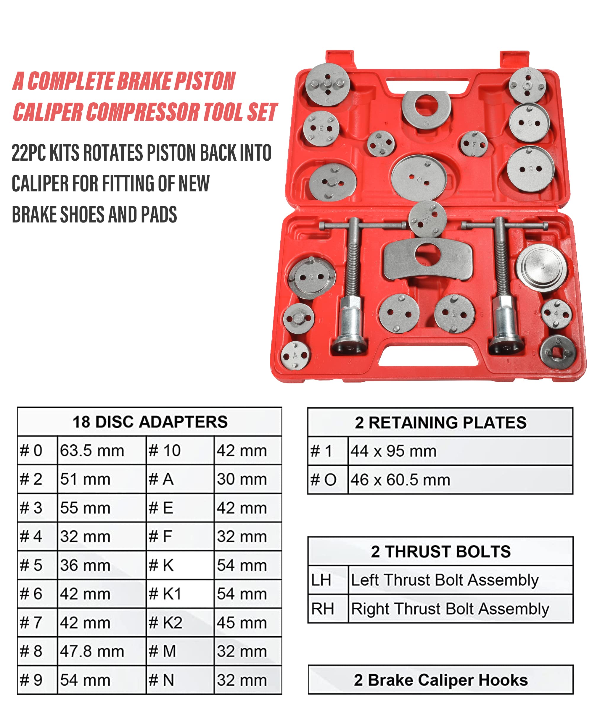 Yakefly 24Pieces Brake Caliper Tool,Universal Disc Brake Caliper Wind Back Tool And Piston Compression Sets,Heavy Duty Brake Cal