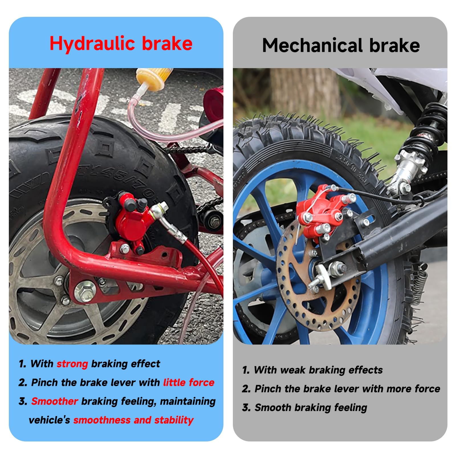 FVRITO Mini Bike Hydraulic Disc Brake Kit - 180mm Rotor, Metal, Red, Model FV-SCB016-XLY for Baja DB30 Doodle Bug 97cc/79cc Engines
