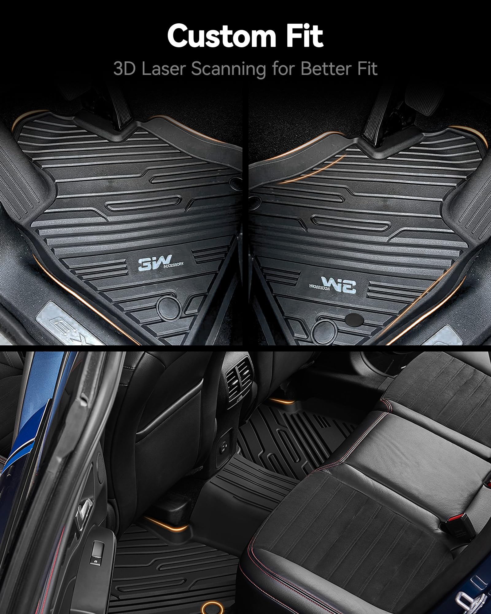 3W Floor Mats Custom Fit For 2020-2023 2024 2025 Ford Explorer 7 Passenger, All Weather Tpe Full Set Car Accessories Floor Liner