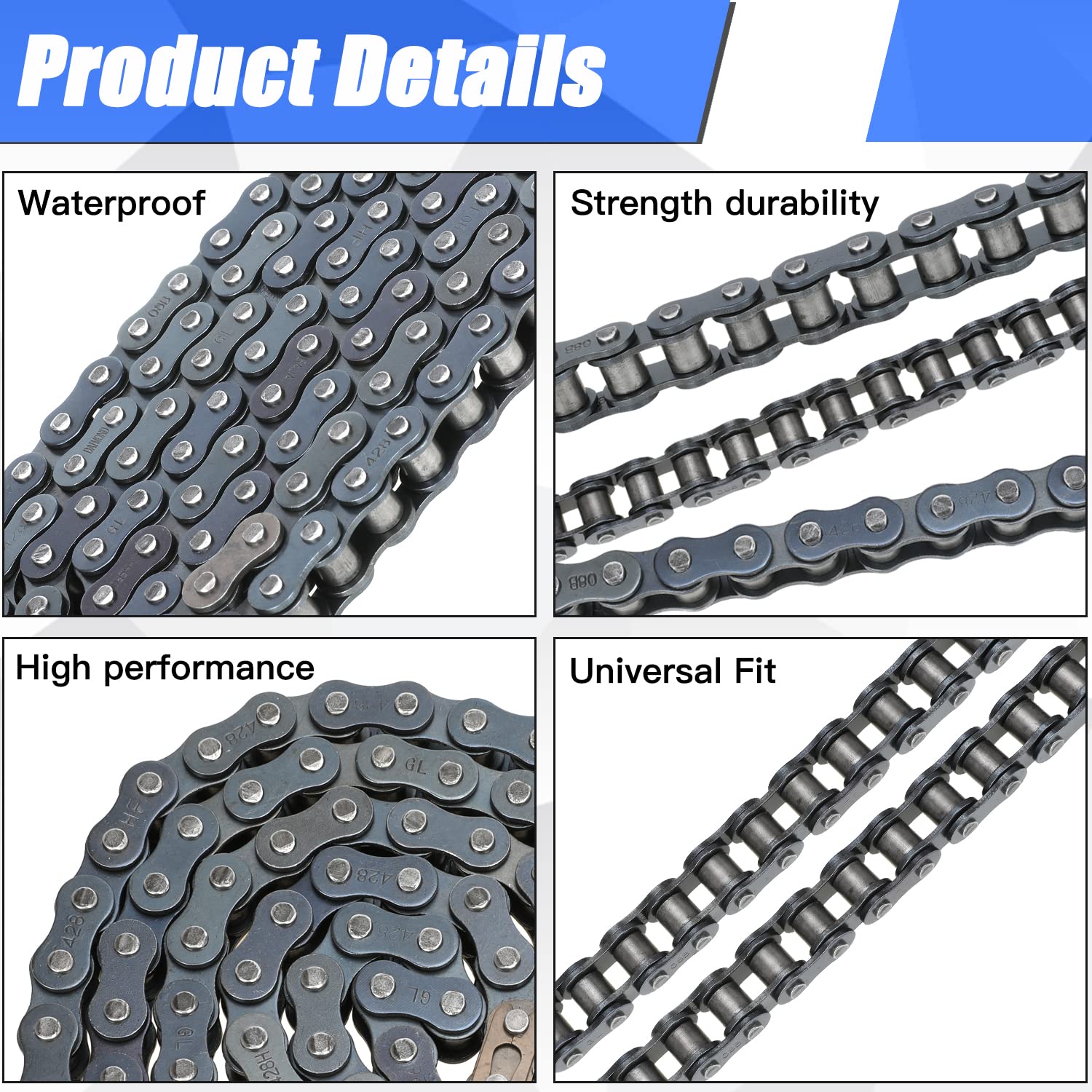 Yoxufa 428 Motorcycle Chain 102 Links For 110Cc 125Cc 150Cc Crf50 Xr50 Coolster Apollo 50Cc 70Cc 90Cc Pit Dirt Bike 4 Wheeler At