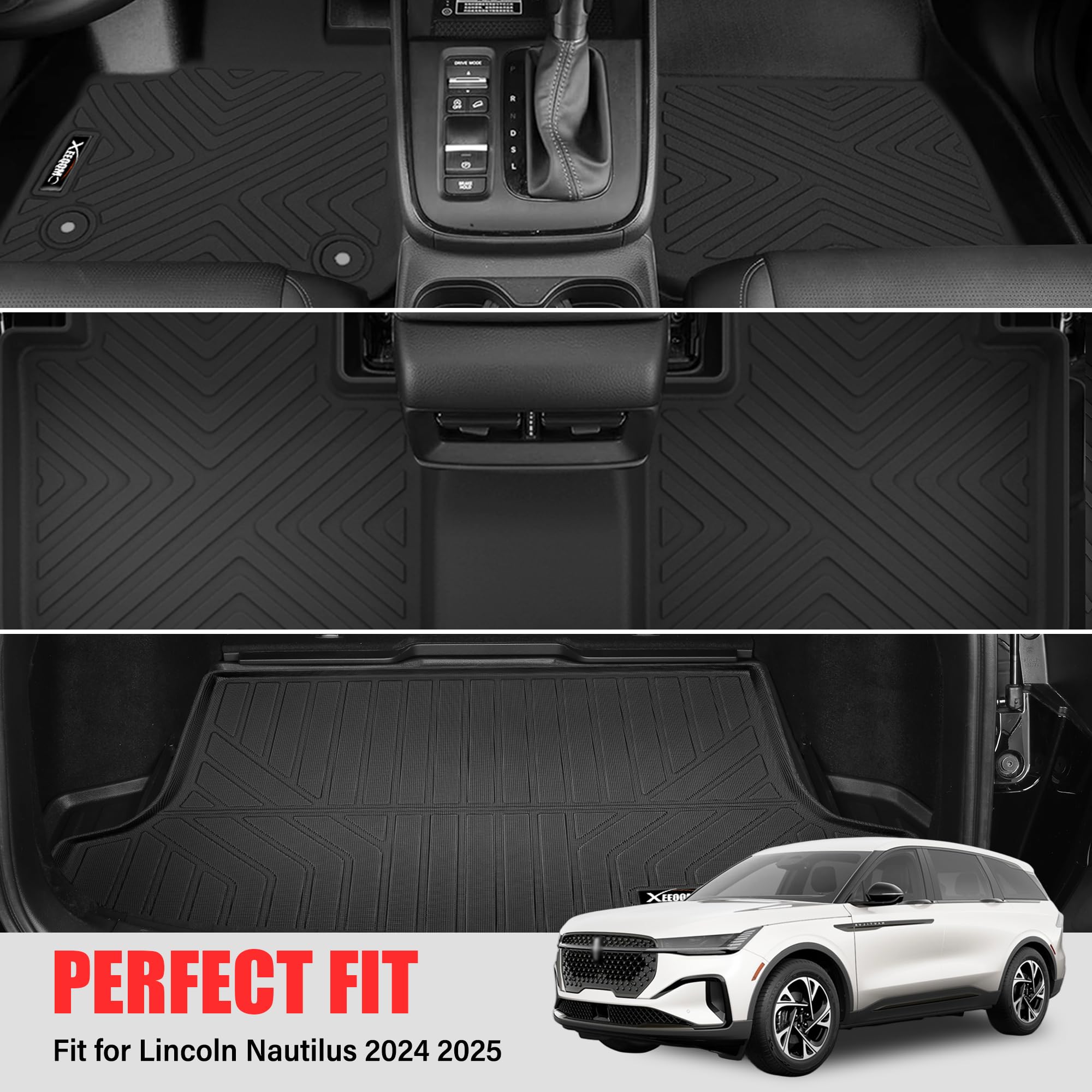 XEEQQMO All Weather Floor Mats & Trunk Mat Set for 2024-2026 Lincoln Nautilus - TPE Protection Liners, Full Set with Cargo Liner