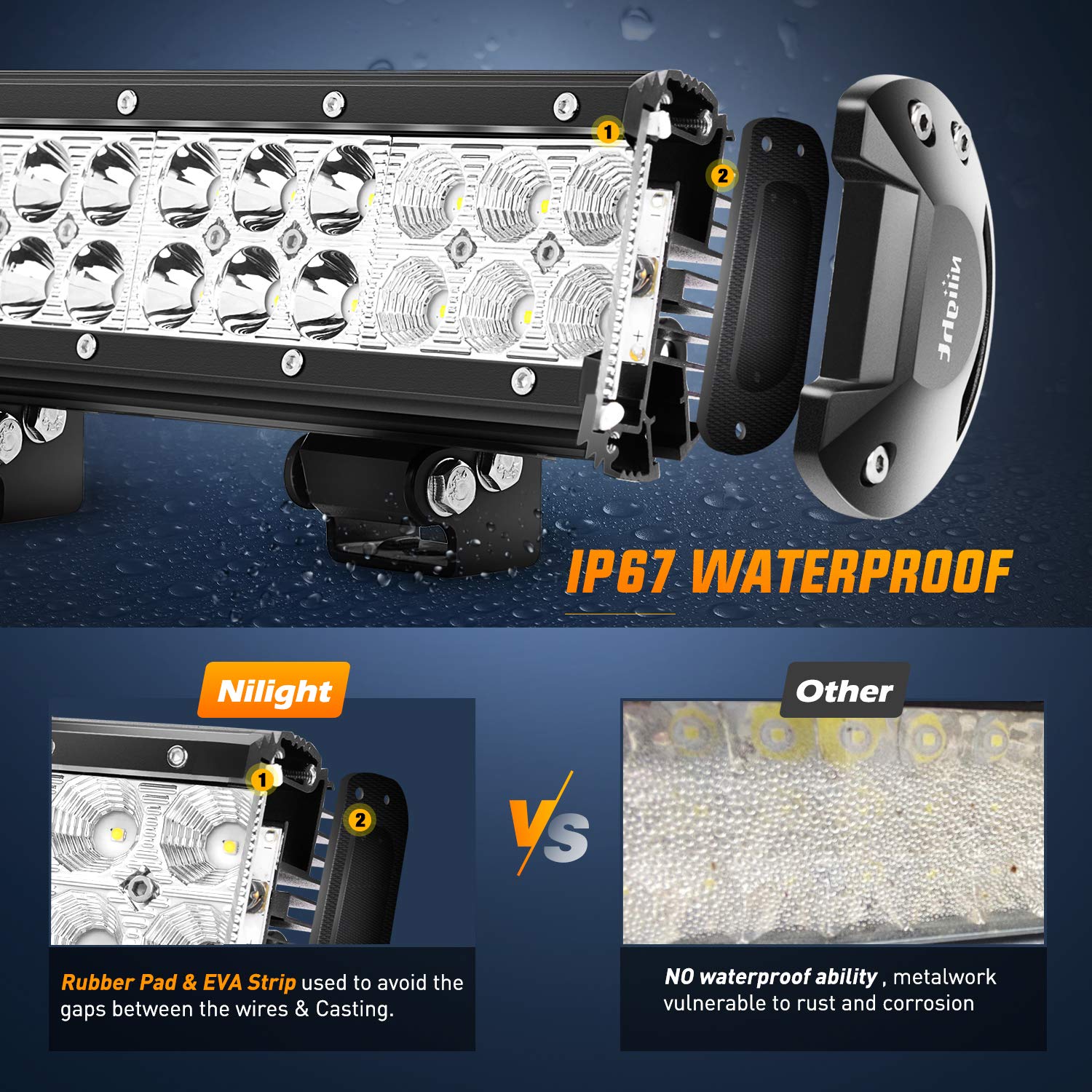 Nilight - Ni06A-72W 12Inch 72W Spot Flood Combo Led Light Bar Off Road Lights Boat Lights Fog Light Driving Lights Led Work Ligh