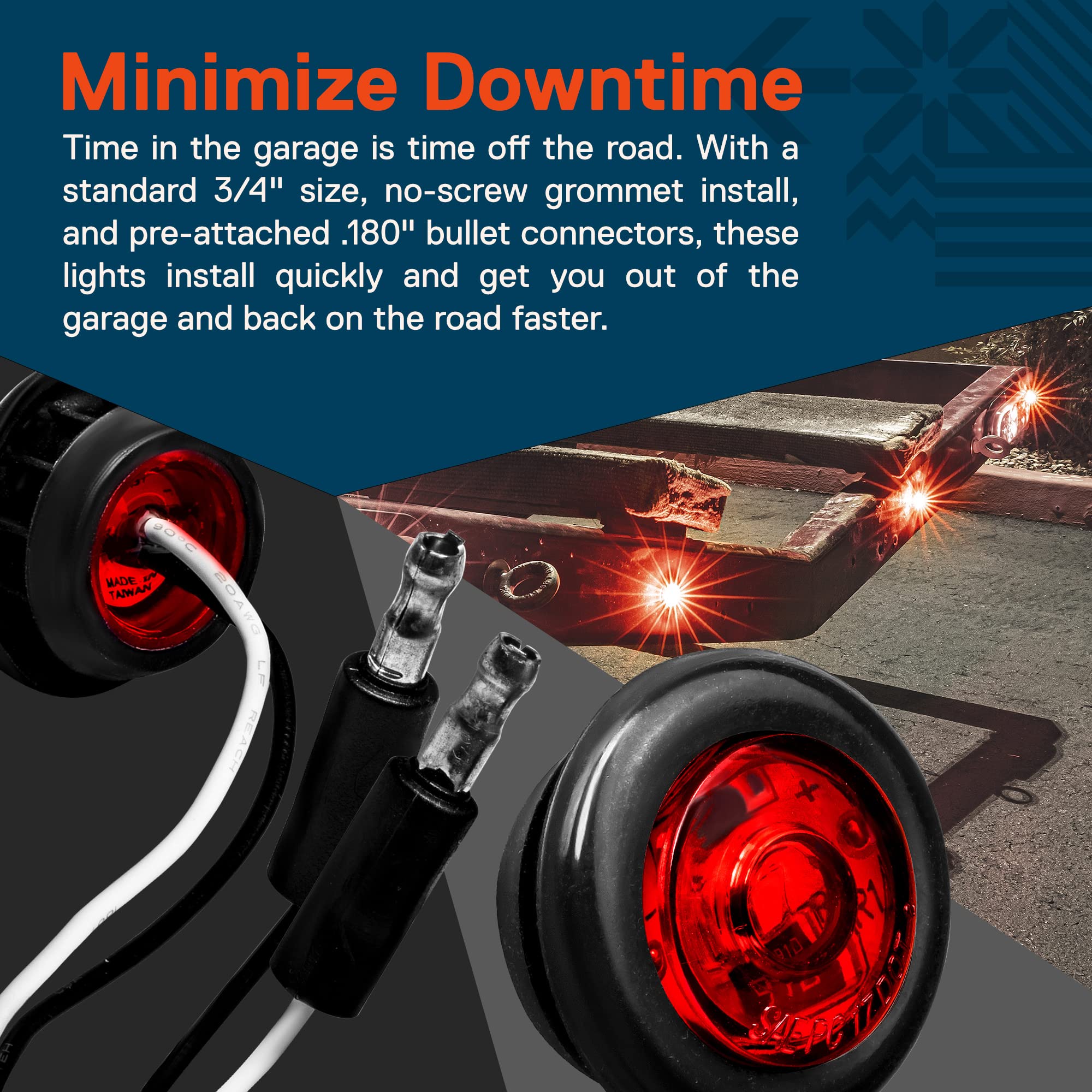 True Mods 2Pc 3/4'' Inch Round Red Trailer 12V Led Marker Light [Dot Fmvss 108] [Sae P2Pc] [Semi-Spherical Output] [Ip67 Waterpr