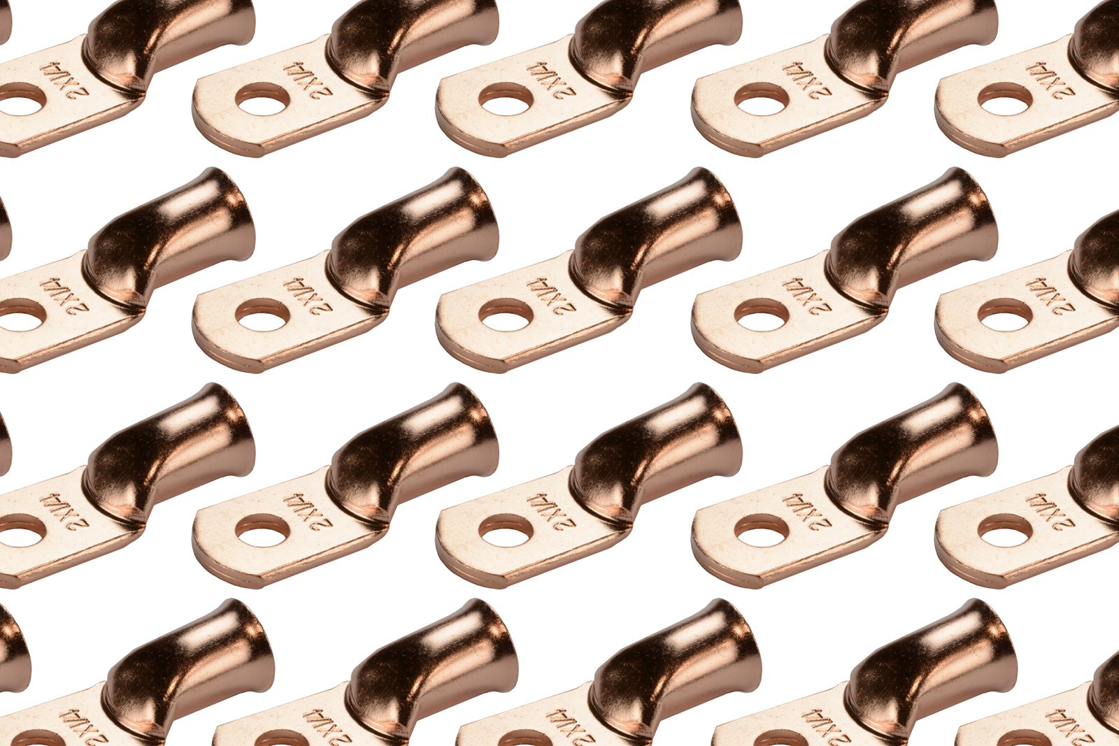 Temco 25 Pack Bare Copper Welding Battery Cable Ends, Lugs Terminal 2 Awg 1/4'' Hole (6 Awg To 1/0 Awg Options Available)