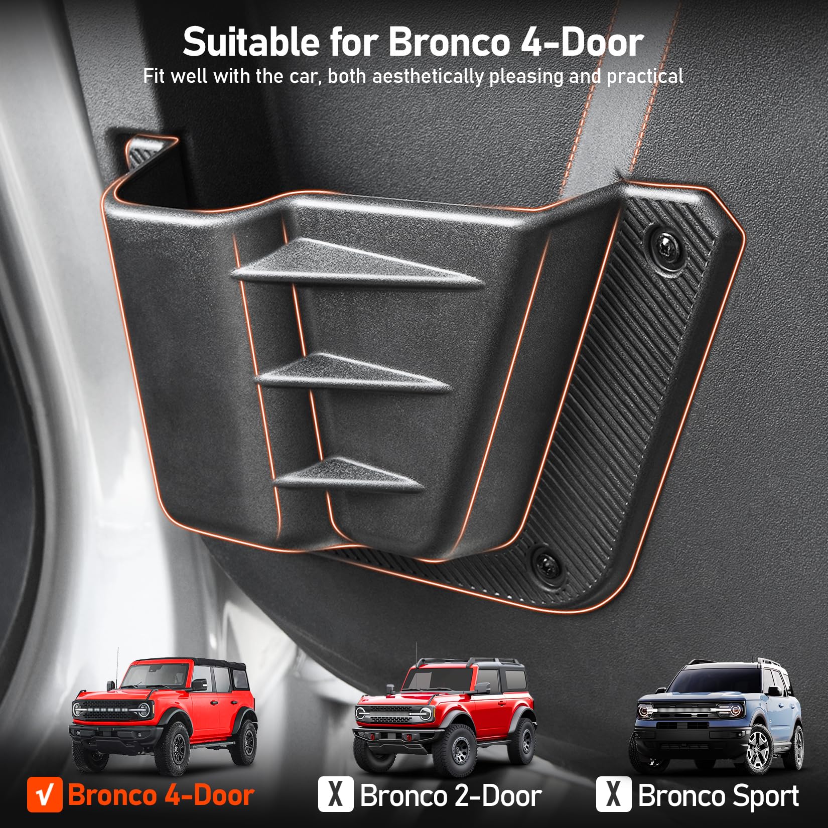 Lepz 2Pcs Rear Door Storage Pockets Compatible For Ford Bronco Accessories,Door Side Organizer Box Fit Bronco 4-Door 2021 2022 2