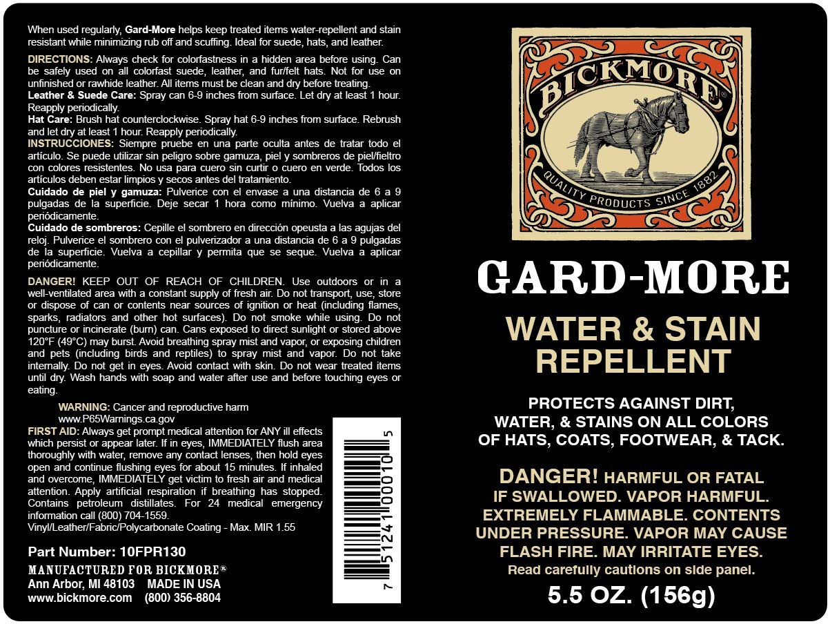 Bickmore Gard-More 5.5oz Water & Stain Repellent Spray - Leather & Suede Protector, Neutral, Model 50-6025