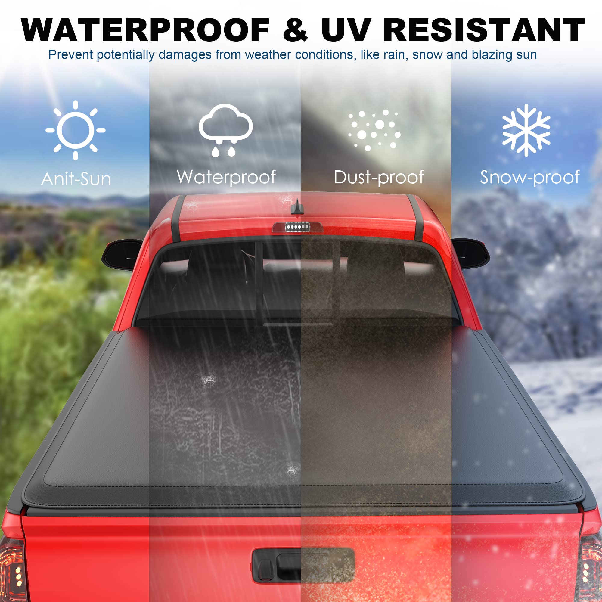 Mostplus Roll-Up Soft Vinyl Truck Bed Tonneau Cover Compatible With 2016-2023 Toyota Tacoma Standard Short Model On Top Fleetsid