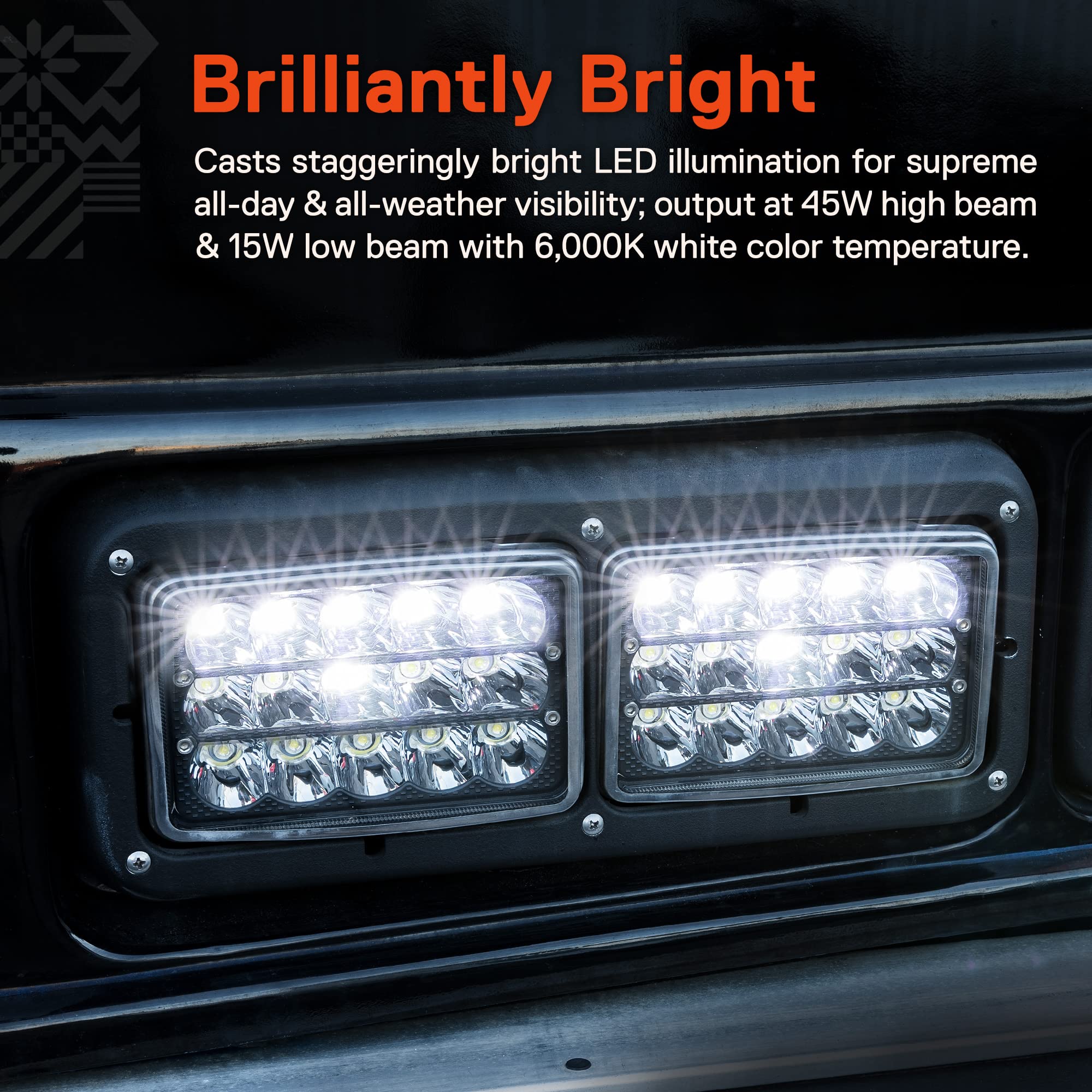 True Mods 4Pc Black 6X4 4X6 Inch Led Headlights 45W H4 High Low Sealed Beam H4652 H4666 H6545 H4651 H4656 For Freightliner Class
