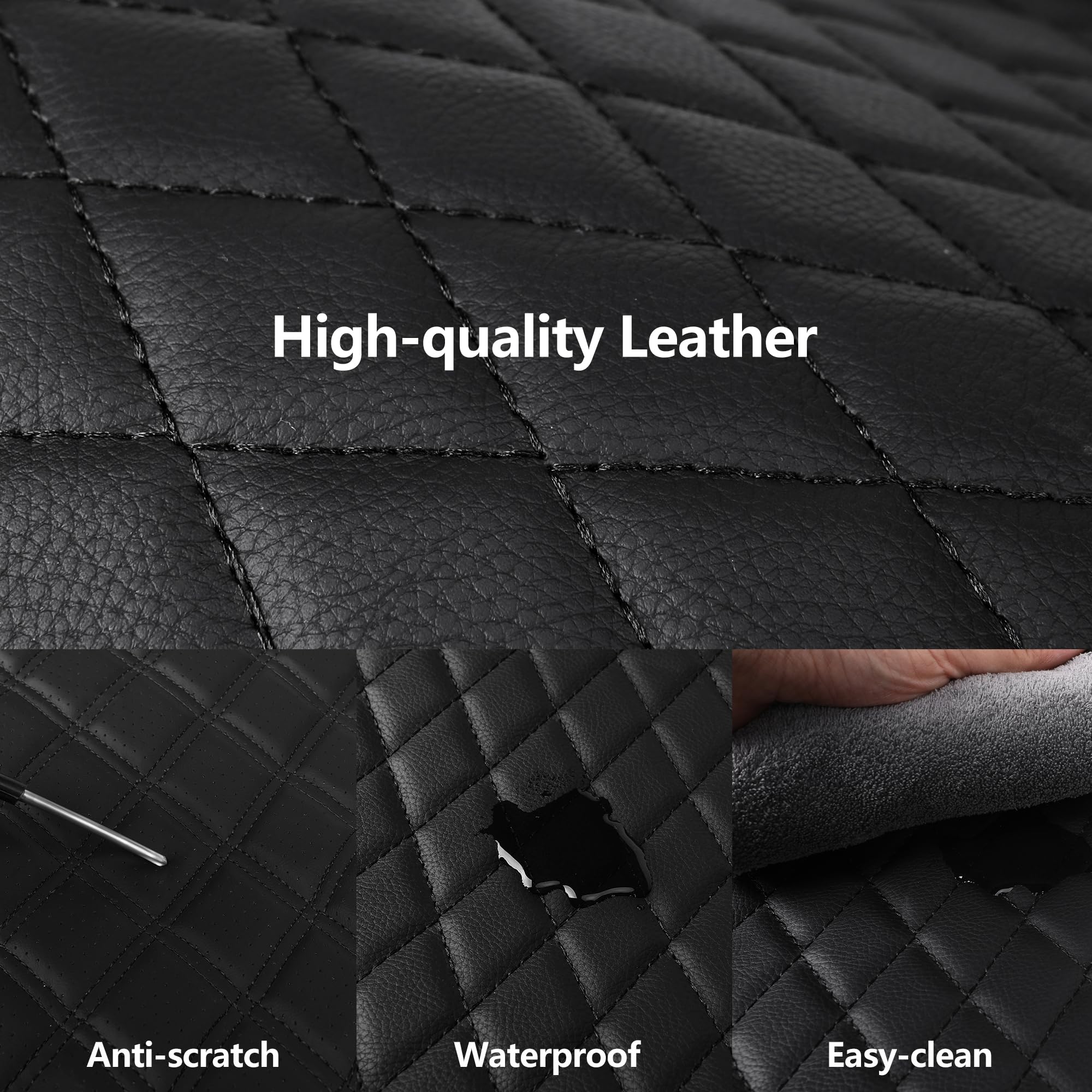 HChengkikz Leather Car Seat Covers Full Set, Breathable & Waterproof, PU, Black, Airbag Compatible for Cars, SUVs, Vans, Trucks