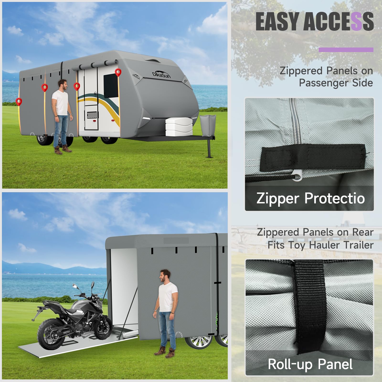 DikaSun RV Cover - 7 Layers Waterproof Travel Trailer Cover 22-24 ft - DK1 - Fits Toy Hauler with Tongue Jack & Gutter Covers