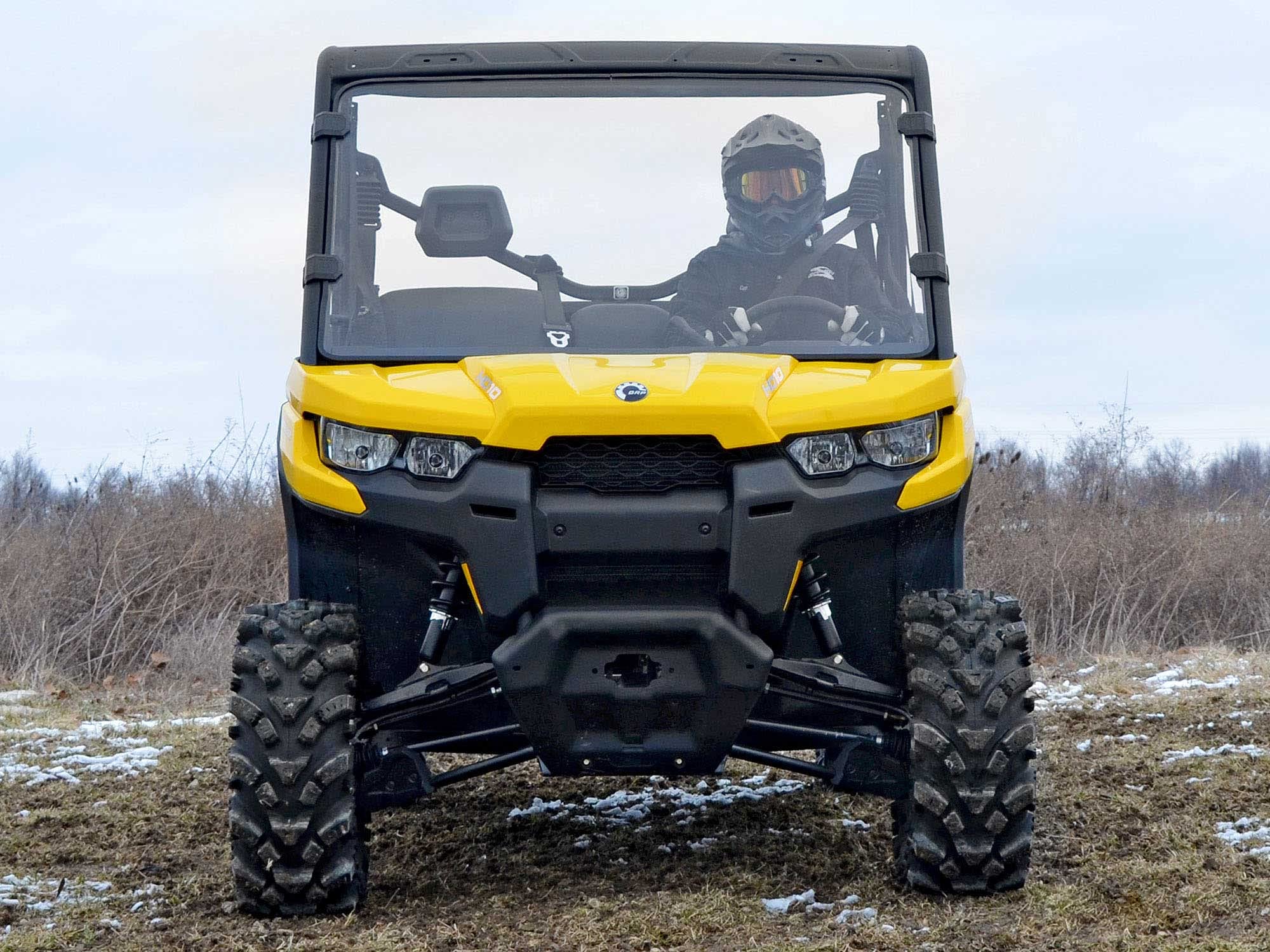 SuperATV Heavy-Duty Full Windshield for Can-Am Defender HD5/HD8/HD10, 1/4" Thick Polycarbonate, Clear, Made in USA
