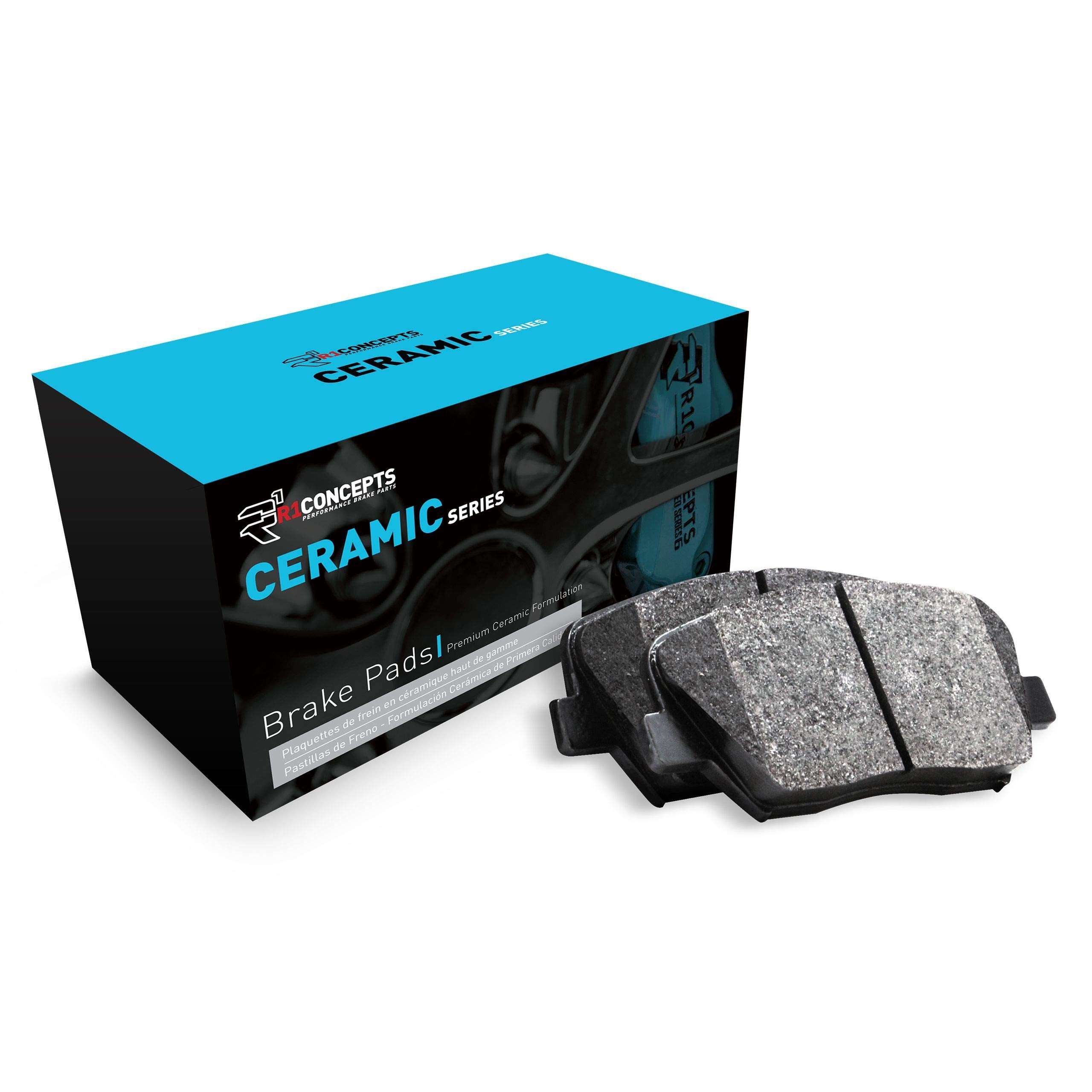 R1 Concepts Front Ceramic Series Brake Pads With Rubber Steel Rubber Shims| Fits 1986-1987 Mazda B2000, 1987-1993 Mazda B2200, 1