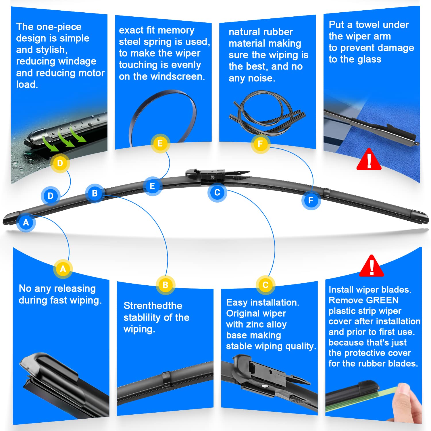 Raintok Windshield Wiper Blades Set for Buick Enclave 2012-2017, 24"/21"/12" Rubber Front & Rear Replacement Wipers, Original Quality