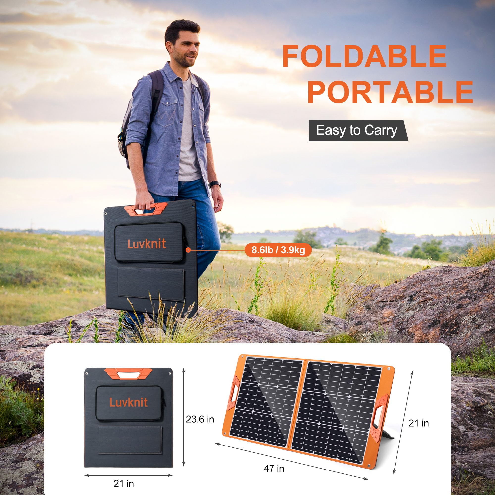 100 Watt Portable Solar Panel For Power Station, Foldable 100W Solar Panel For Camping Hiking Off-Grid Living, Monocrystalline Folding Panel Solar With 5V Usb 18V Dc Output…