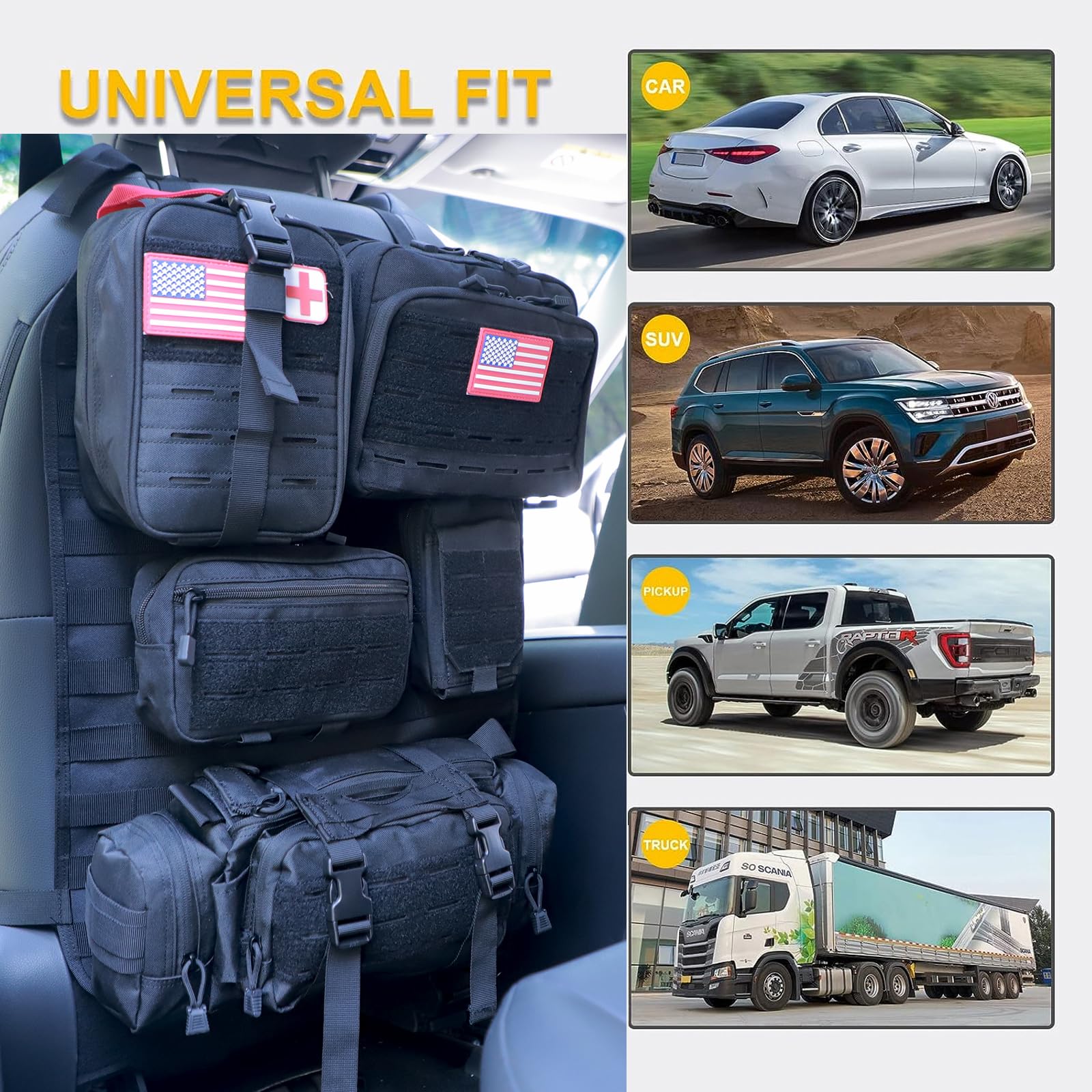 Universal Tactical Car Seat Back Organizer Bag Tactical Molle Vehicle Organizers Panel Vehicle Protector Organizers With 5 Detac