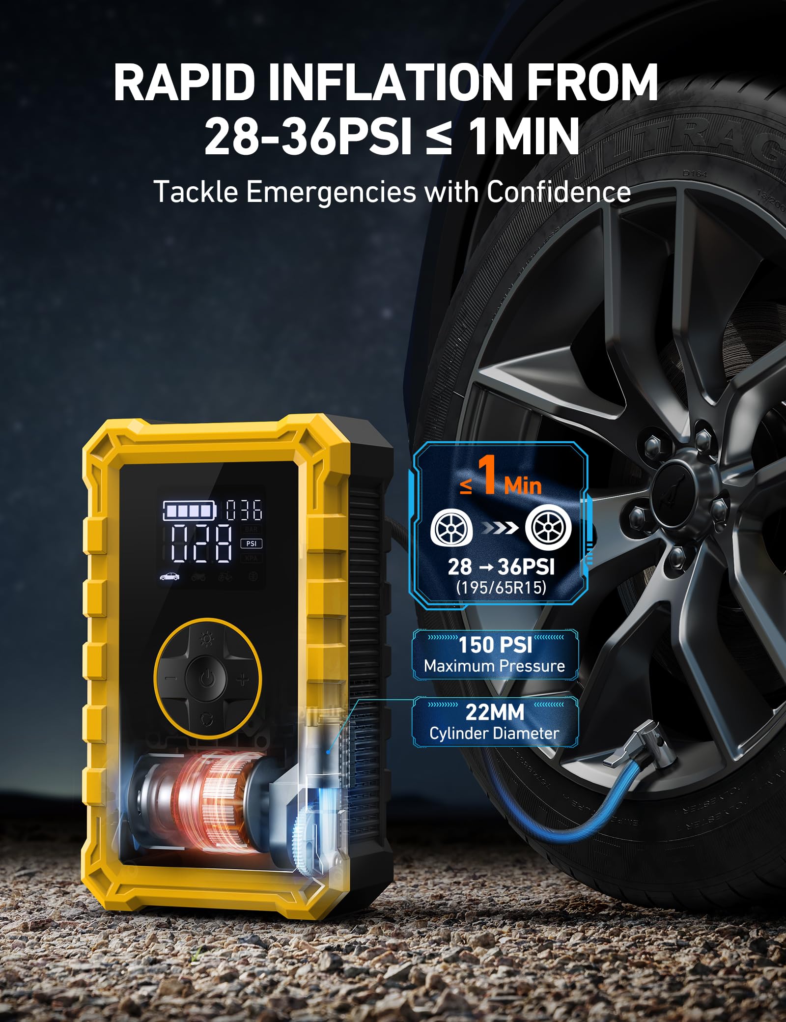 AstroAI S8 Air Jump Starter & Tire Inflator, 3000A Peak, 150PSI, Portable, Yellow
