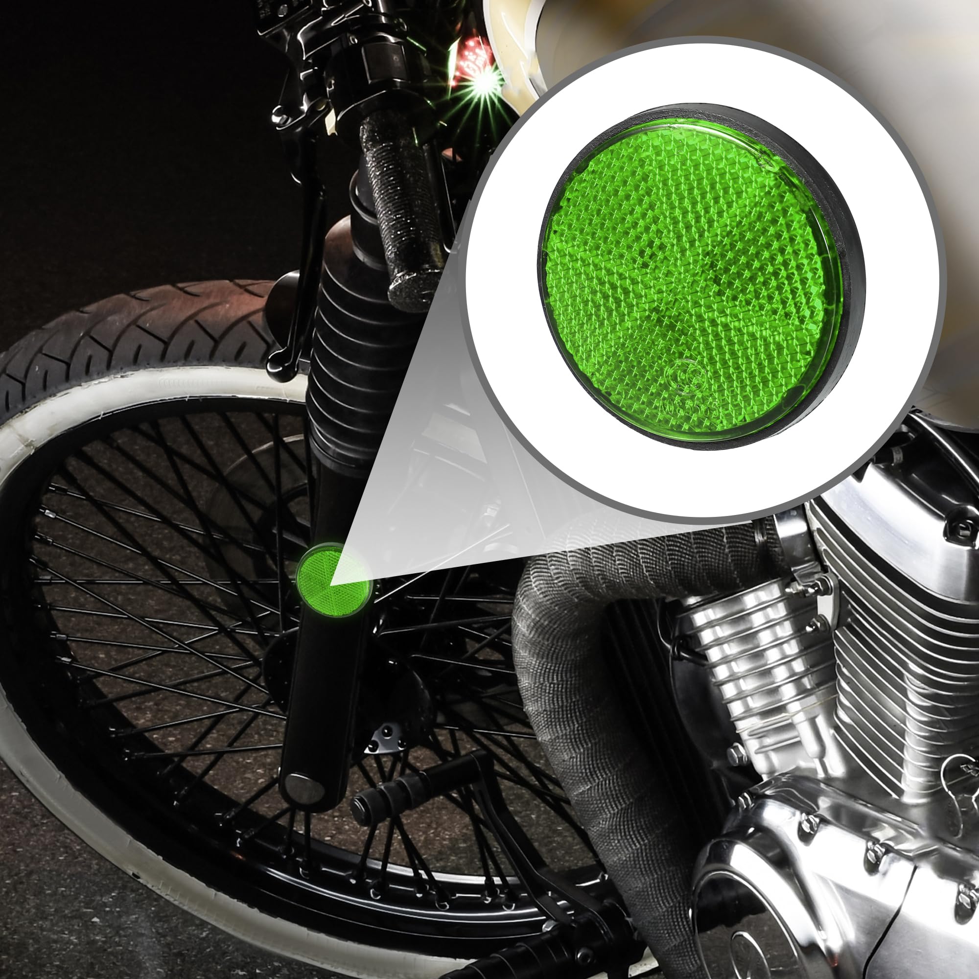 Partuto 6Pcs 2.20'X0.31' Universal Reflector - Round Motorcycle Bike Safety Reflector Increase Visibility And Safety On The Road - Plastic Green