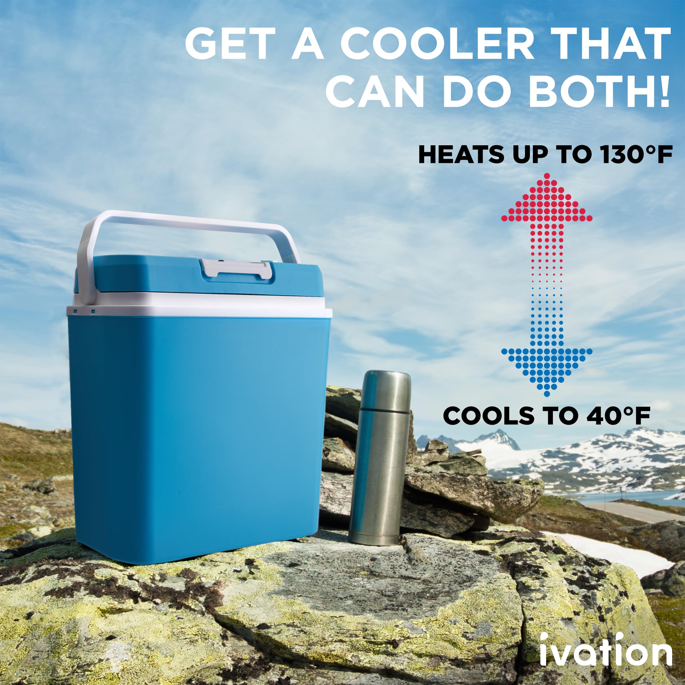 Ivation 24L Electric Cooler & Warmer | Portable Thermoelectric Fridge | Aqua Blue | 110V AC & 12V Car Adapter for Travel & Camping