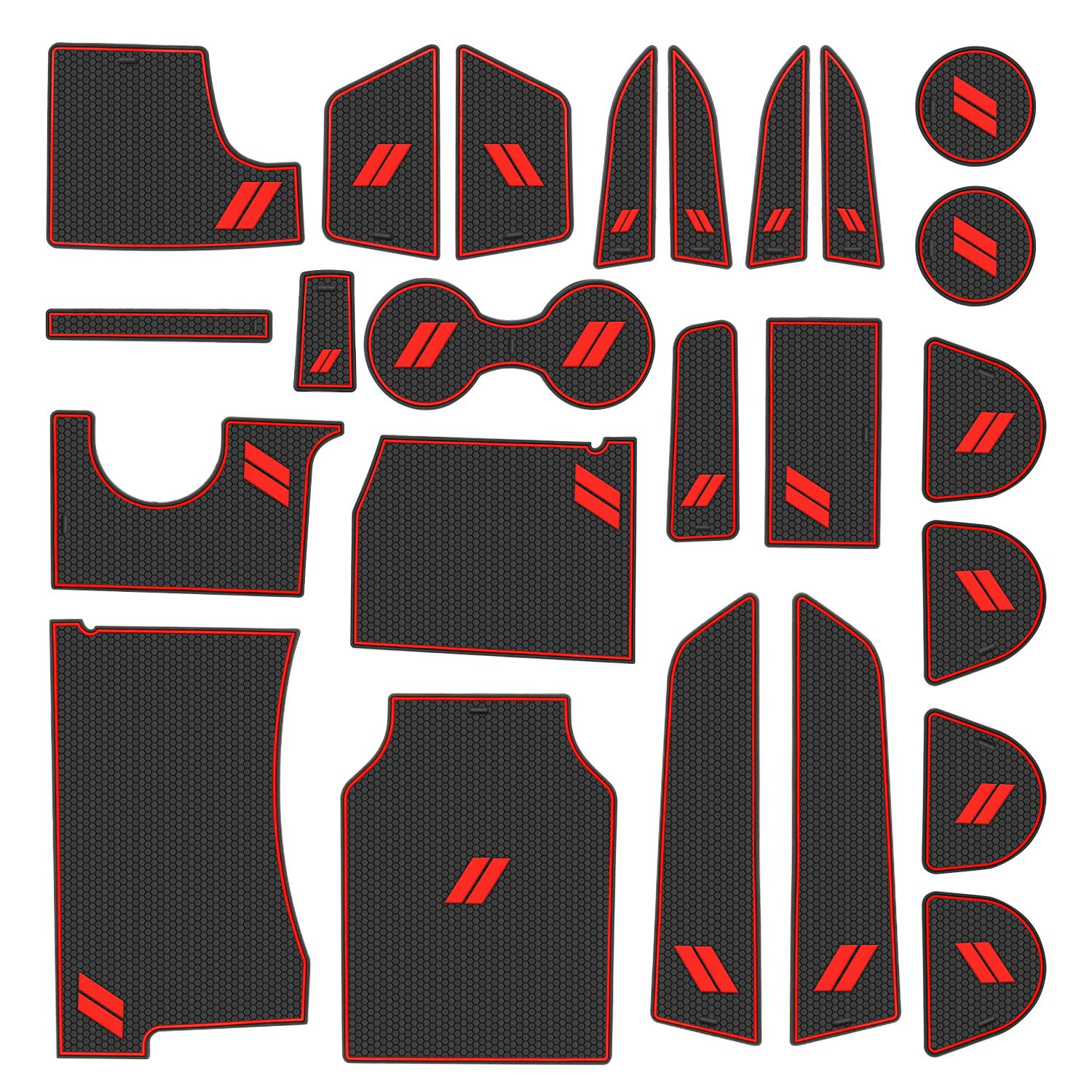 Remoch Fits Dodge Charger Accessories 2015-2023, Cup Holder Insert Center Console Shifter Liner Trim Interior Door Pocket Mats Pad (26Pcs Set, Red Trim)