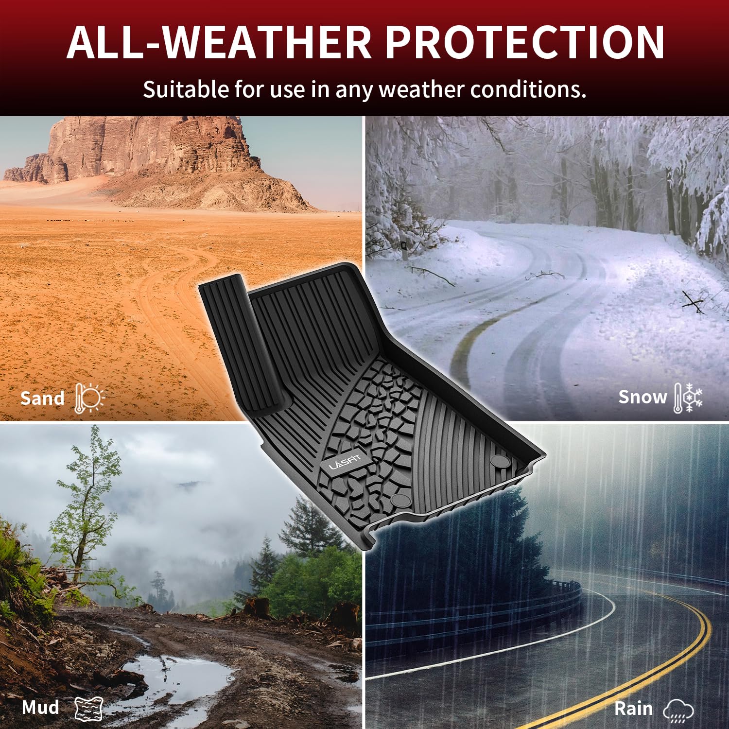 Lasfit Floor Mats For Jeep Grand Cherokee 2022-2025 5-Seat (Include 4Xe, Not For L) All Weather Tpe Custom Fit Car Mats Floor Li