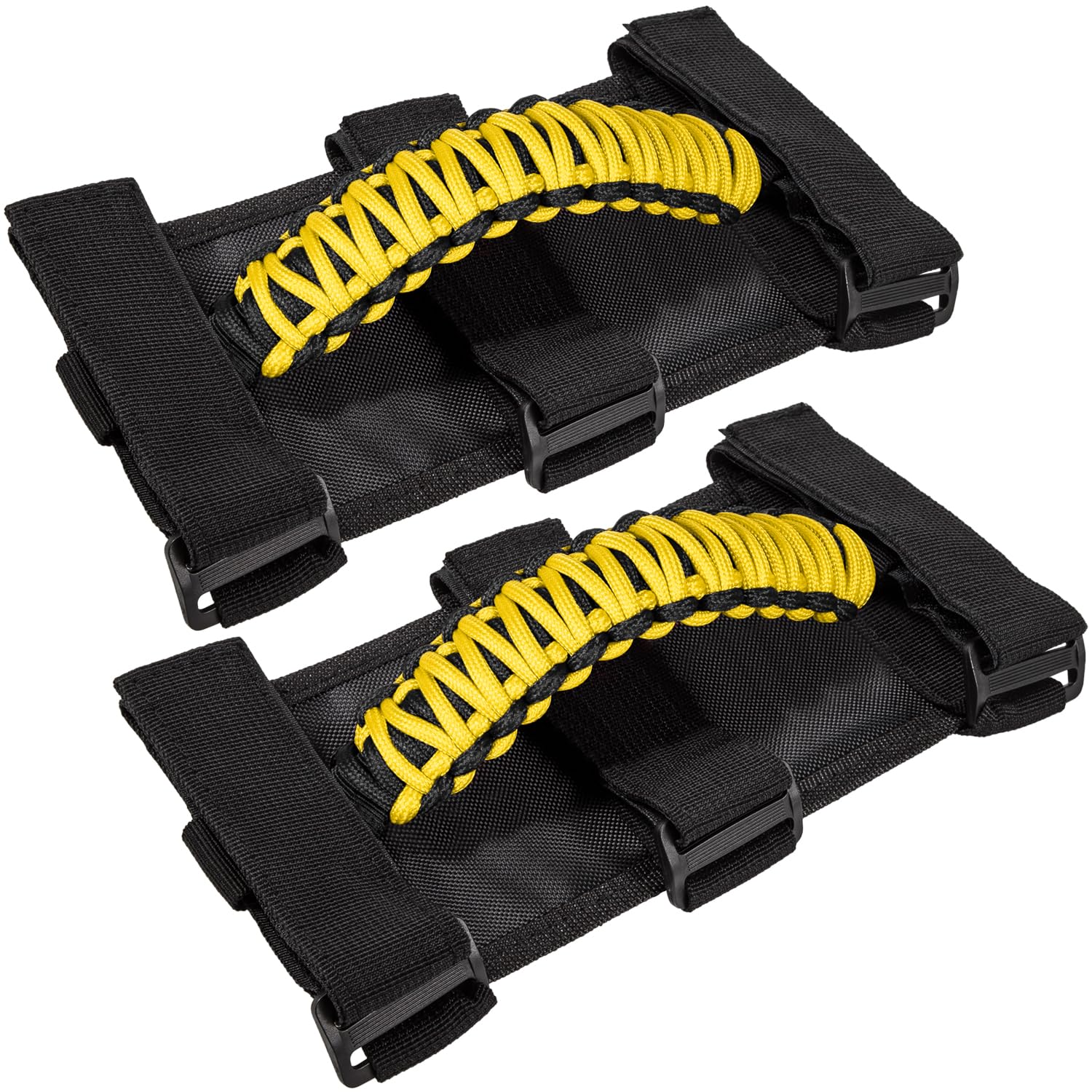 E-Cowlboy Roll Bar Grab Handles Grip Handle For Jeep Wrangler Yj Tj Jk Jku Jl Jlu Sports Sahara Freedom Rubicon Unlimited X Gladiator Jt 1955-2023 Utv Atv Premium Paracord (Yellow 2 Pack)