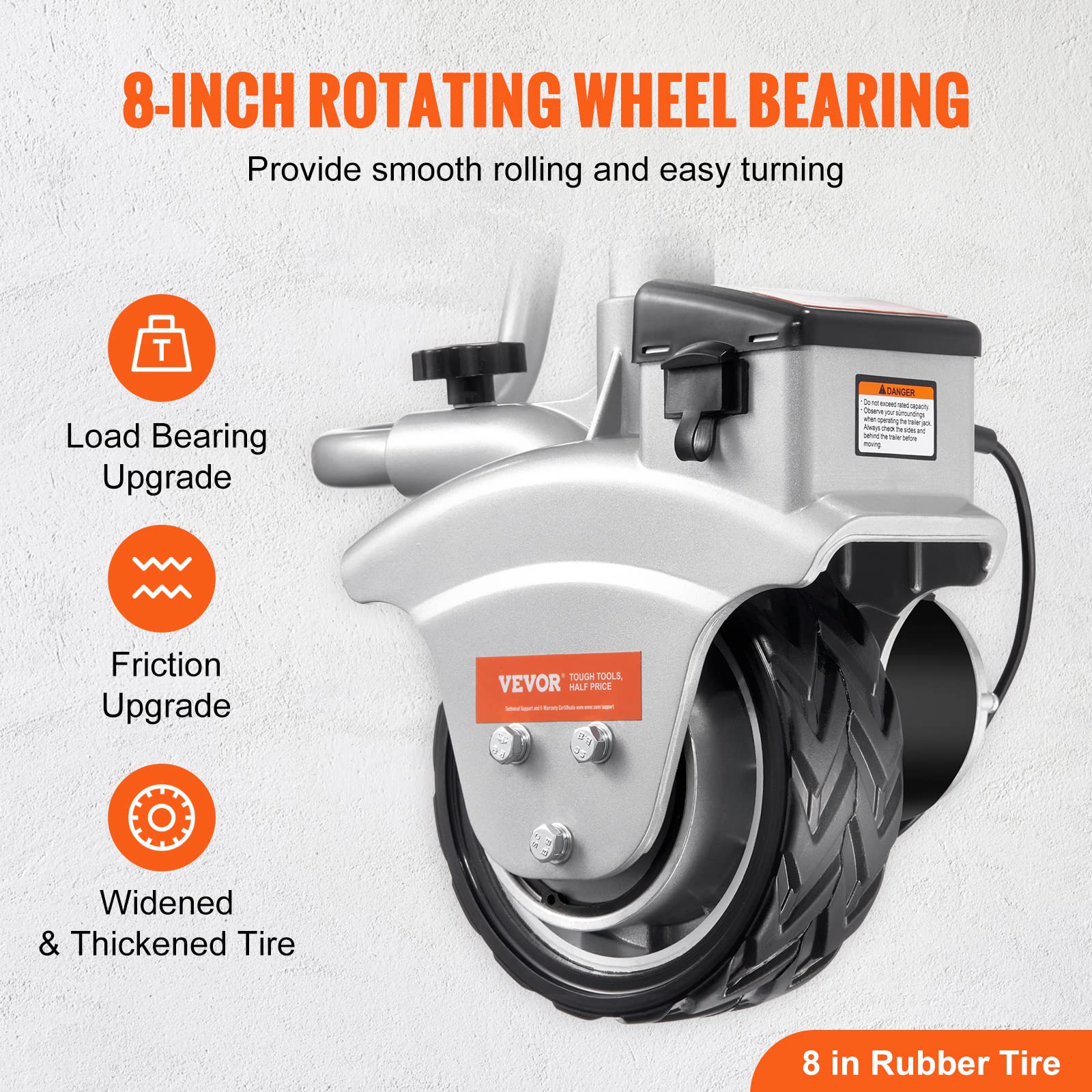 Vevor Electric Trailer Dolly, 5000Lbs Towing Capacity, 350W 12V Trailer Jockey Wheel With 22 Ft/Min Moving Speed, 12''-24.8'' Adjustable Clamp Height & 8'' Rubber Tire, For Moving Trailer Caravan Boat