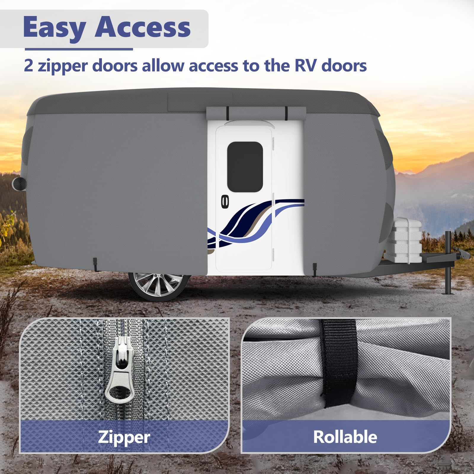 Vinpatio Fiberglass Travel Trailer Cover, Toy Hauler Cover Fits 11'-13' Trailers, Fiberglass Trailer Rv Cover With Windproof Str