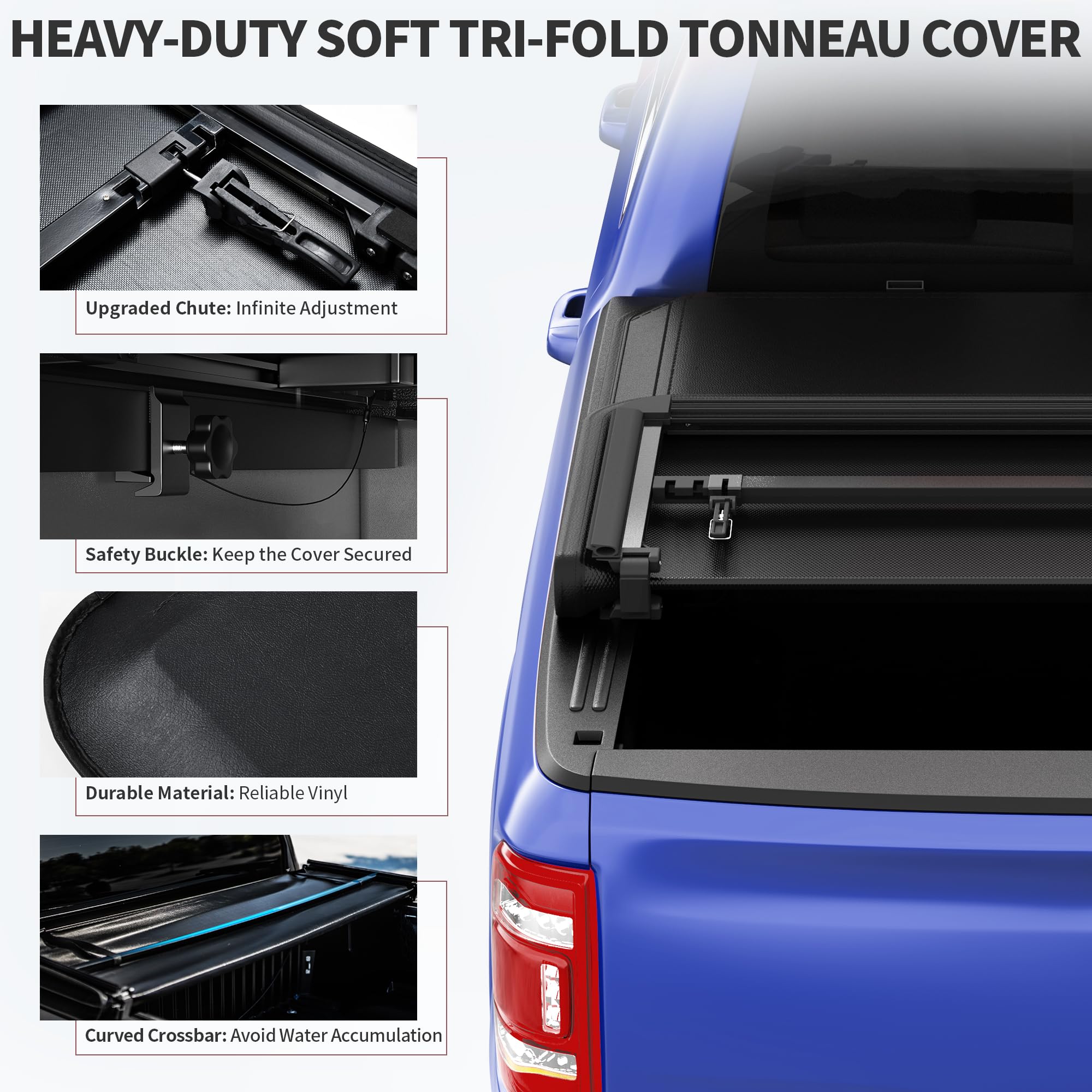 OEDRO Upgraded Soft Tri-fold Truck Bed Tonneau Cover Fits for Chevy Silverado 1500 & GMC Sierra 1500 2007-2013 with 5.8 Feet Bed